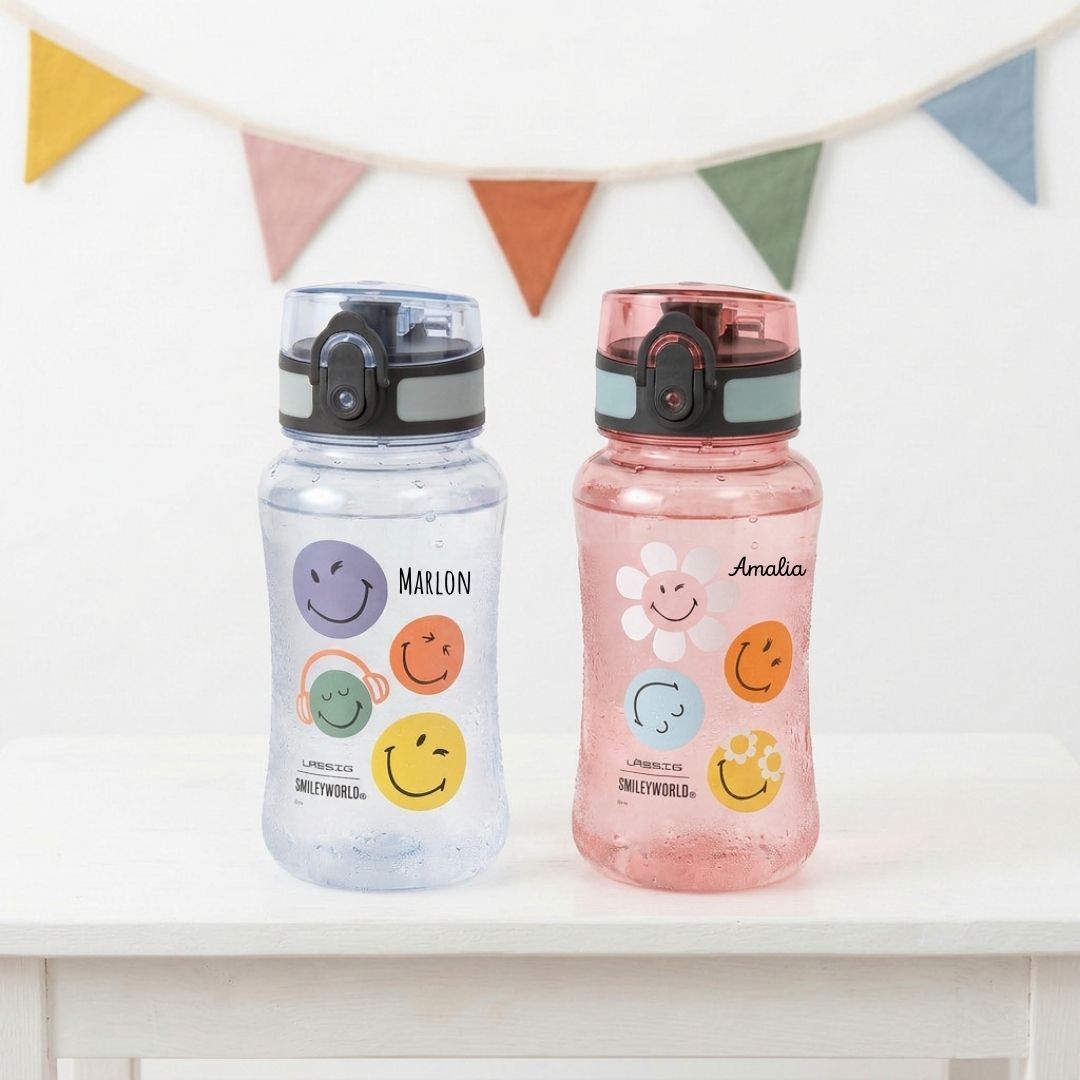 LÄSSIG Smiley Trinkflasche Tritan 420ml personalisierbar - wunderwunsch