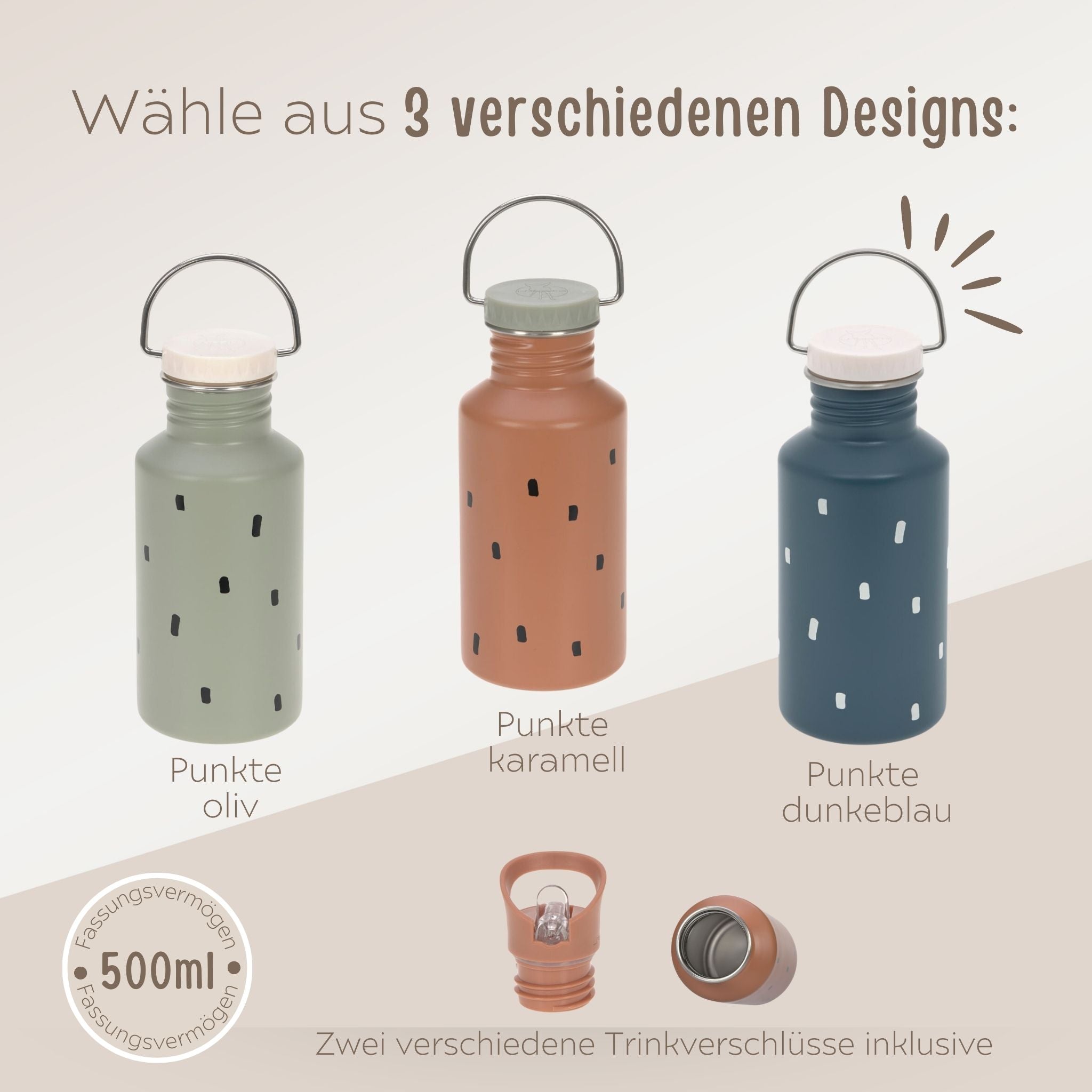 LÄSSIG Kinder Trinkflasche Edelstahl "Punkte" personalisierbar - wunderwunsch