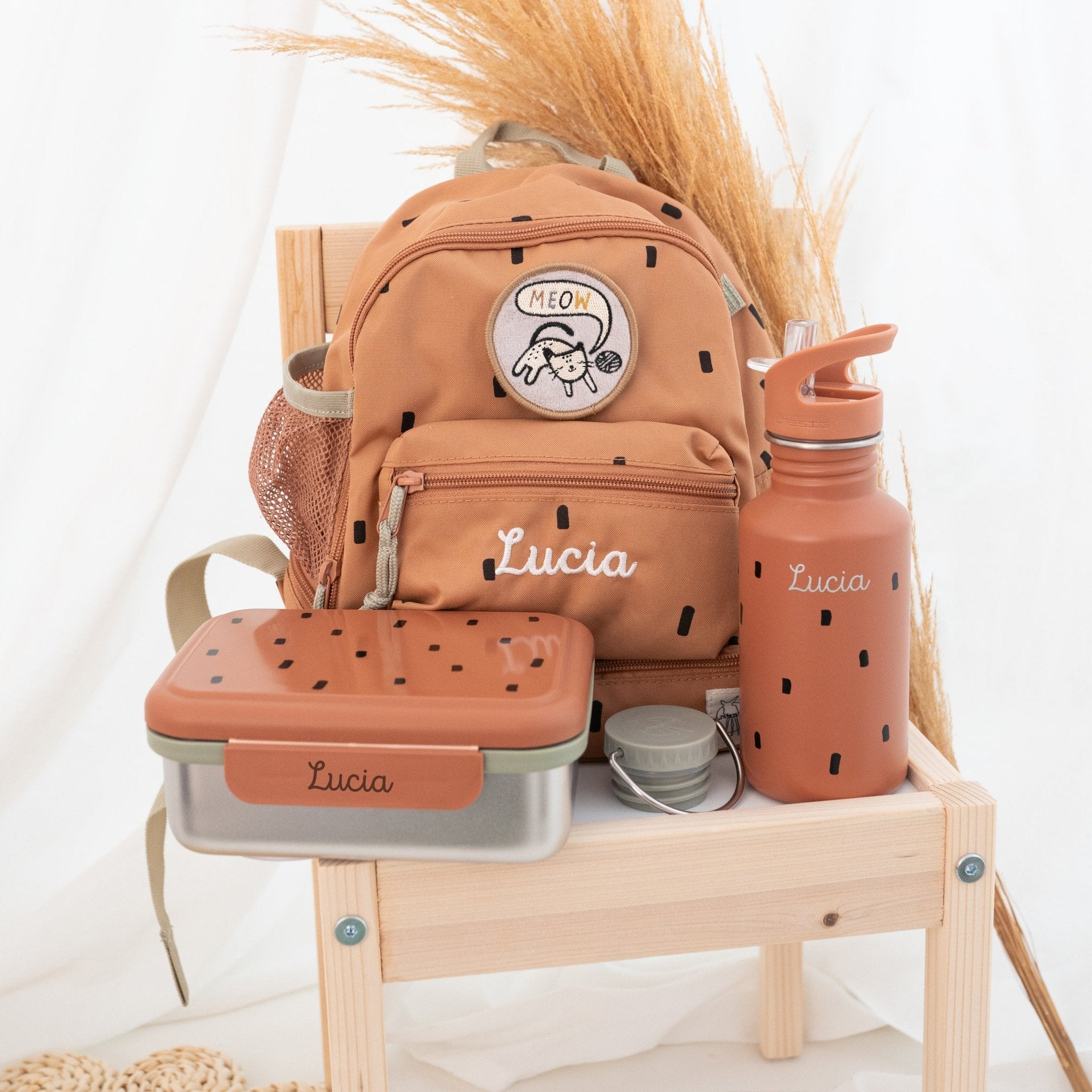 Lässig Kindergarten - Set "Punkte rund" - Rucksack, Trinkflasche & Lunchbox - wunderwunsch