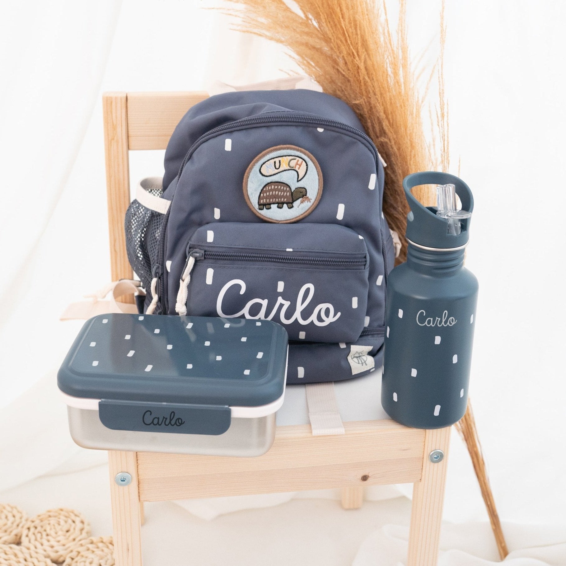 Lässig Kindergarten - Set "Punkte rund" - Rucksack, Trinkflasche & Lunchbox - wunderwunsch