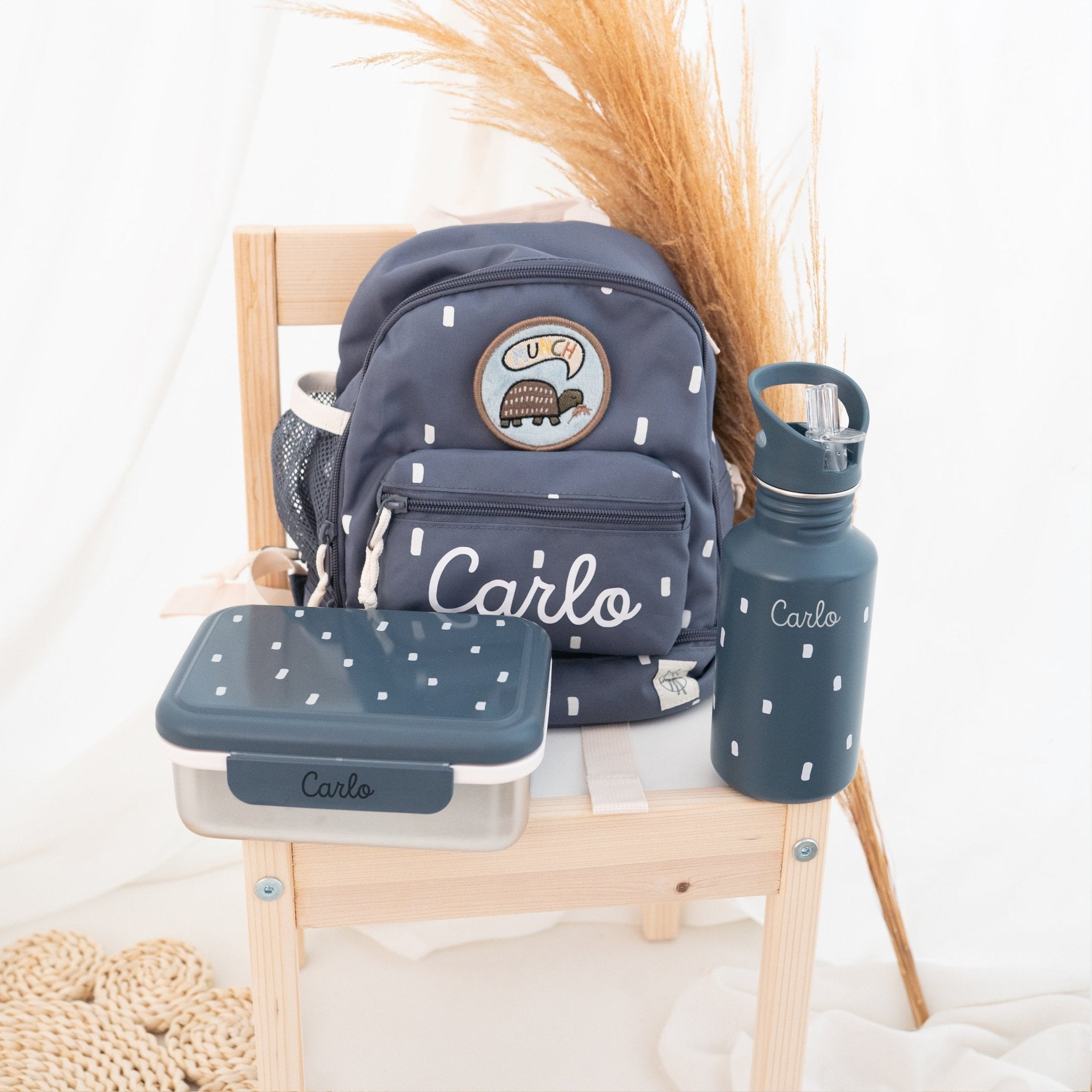 Lässig Kindergarten - Set "Punkte rund" - Rucksack, Trinkflasche & Lunchbox - wunderwunsch