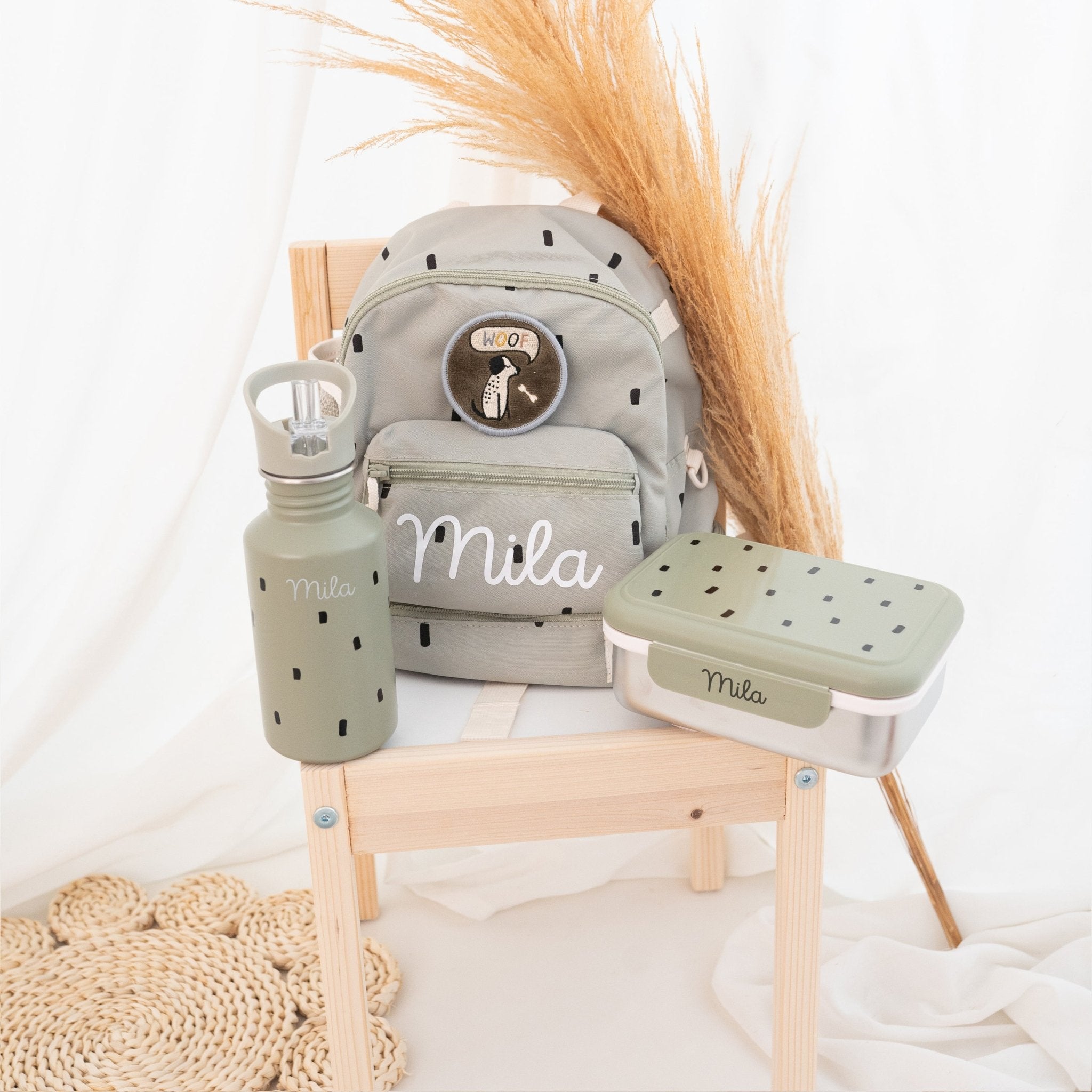 Lässig Kindergarten - Set "Punkte rund" - Rucksack, Trinkflasche & Lunchbox - wunderwunsch