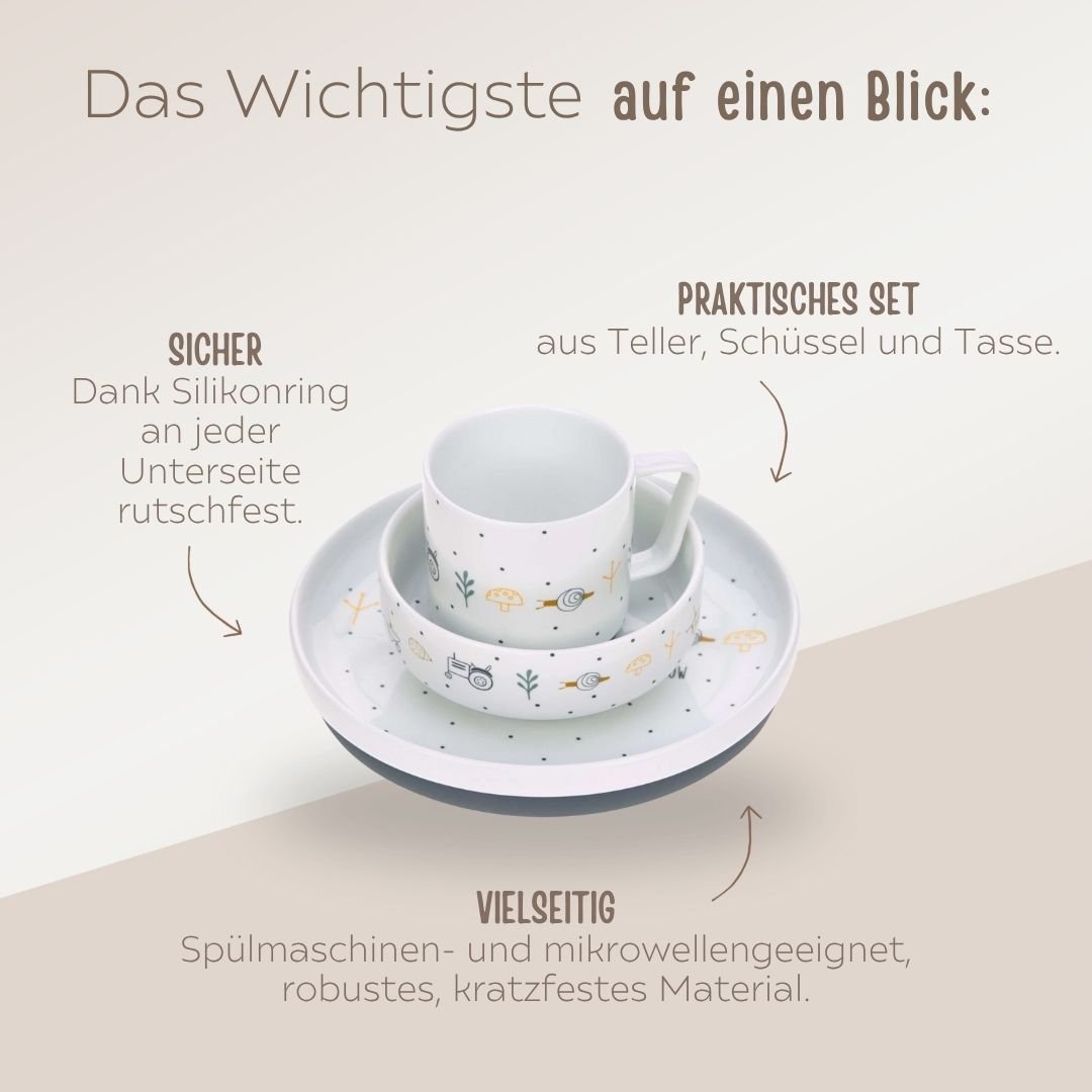LÄSSIG Porzellan Geschirr - Set "Traktor" personalisierbar - wunderwunsch