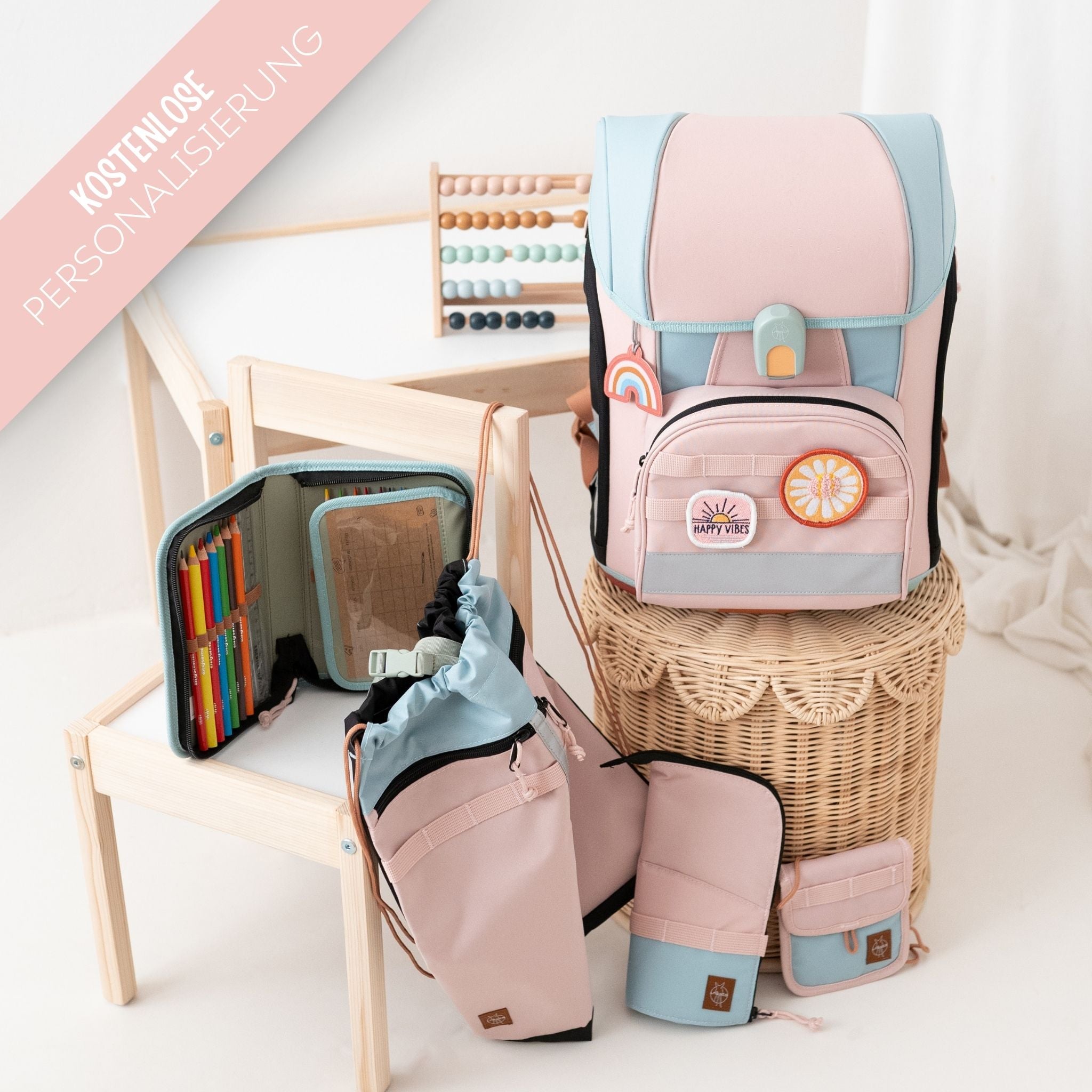 LÄSSIG Schulranzen Set 7 - teilig - Rosa/Blau - wunderwunsch