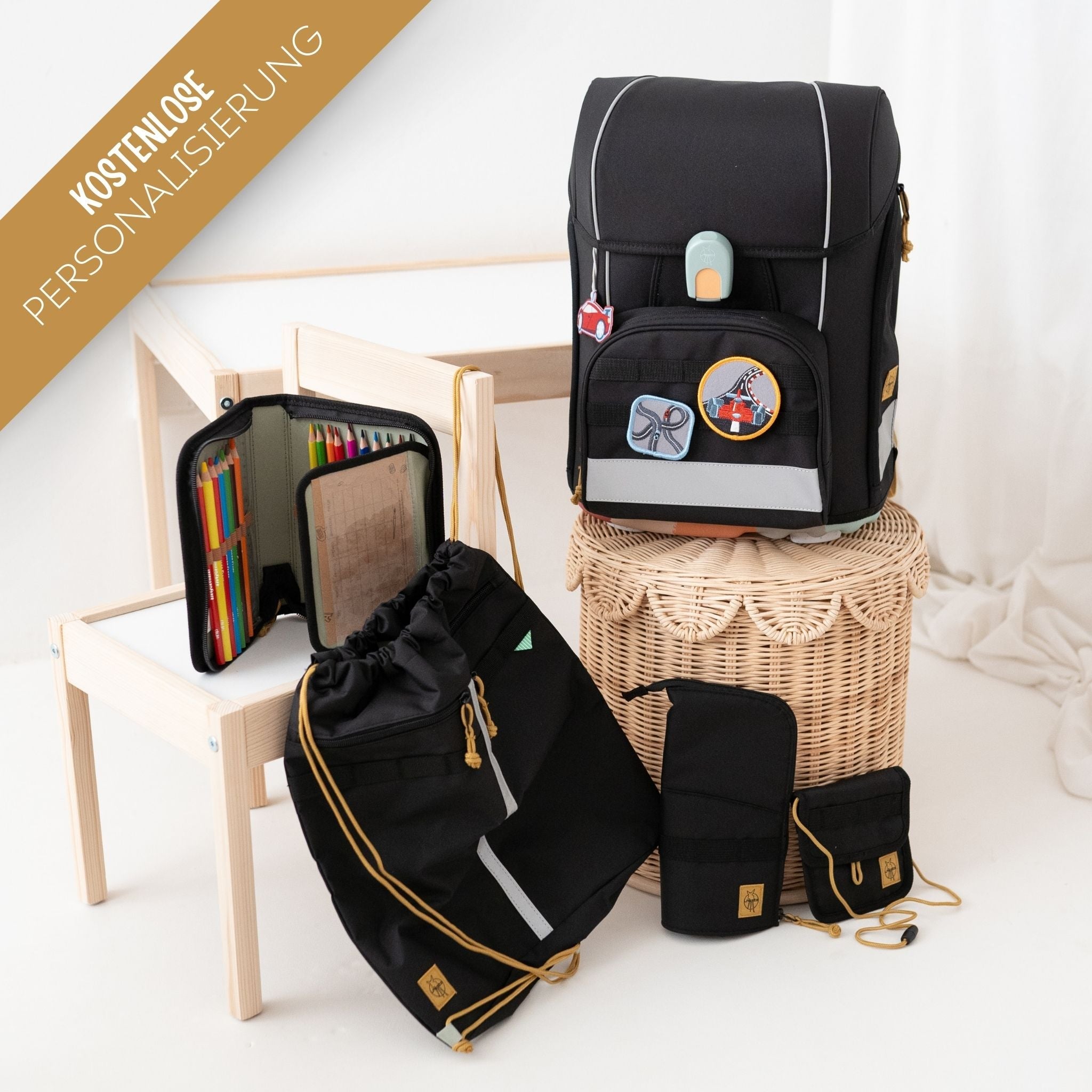 LÄSSIG Schulranzen Set 7 - teilig - Schwarz - wunderwunsch