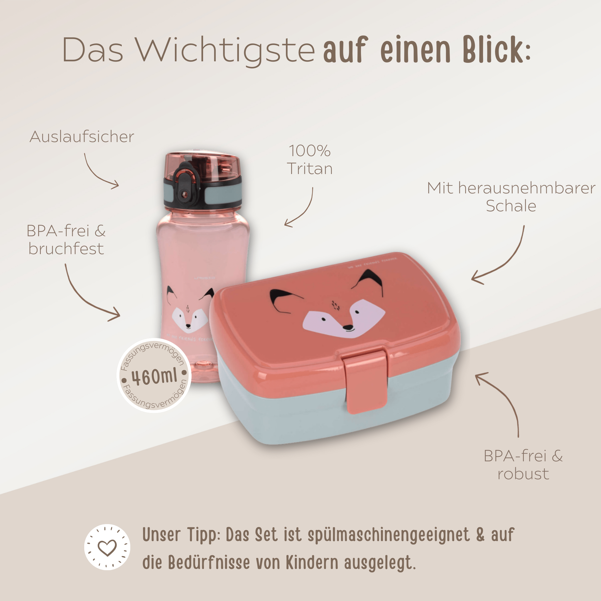 LÄSSIG Set Trinkflasche & Lunchbox - Fuchs - wunderwunsch