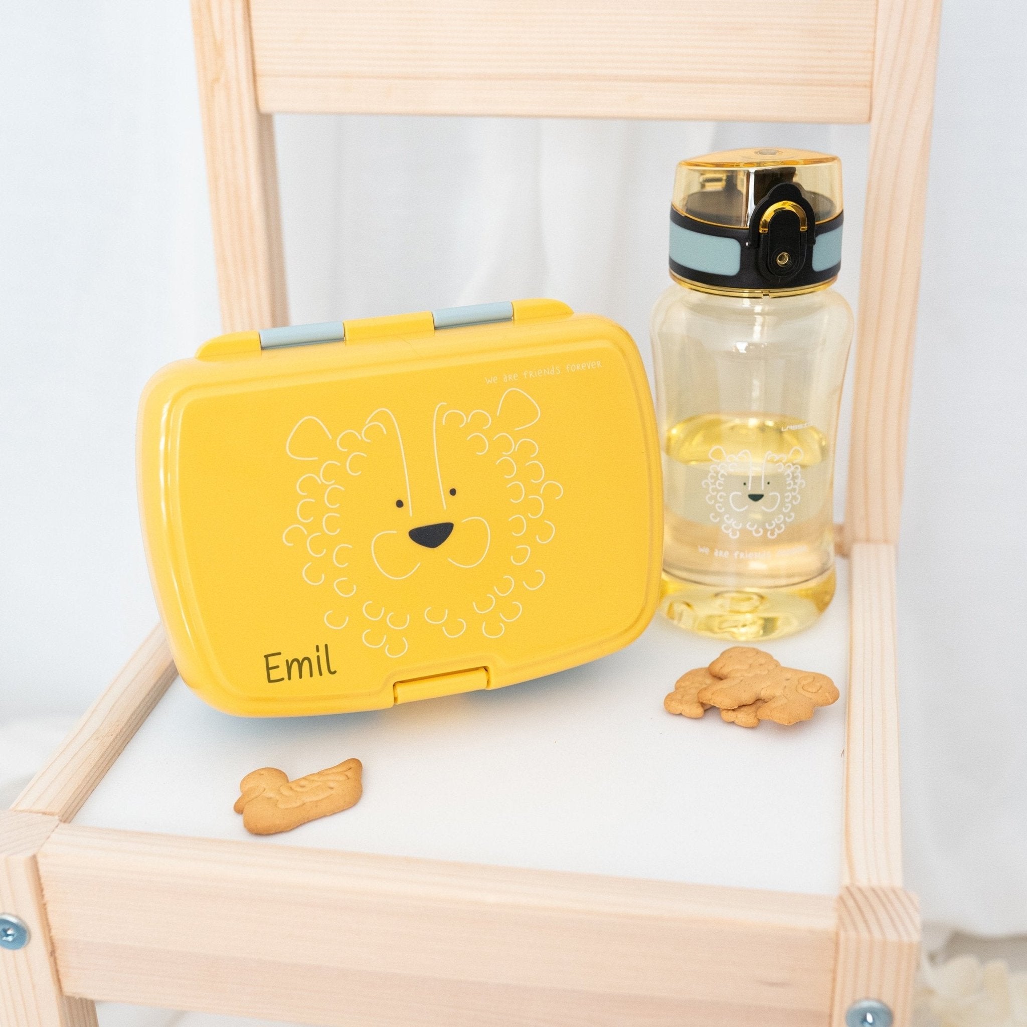 LÄSSIG Set Trinkflasche & Lunchbox - Löwe - wunderwunsch