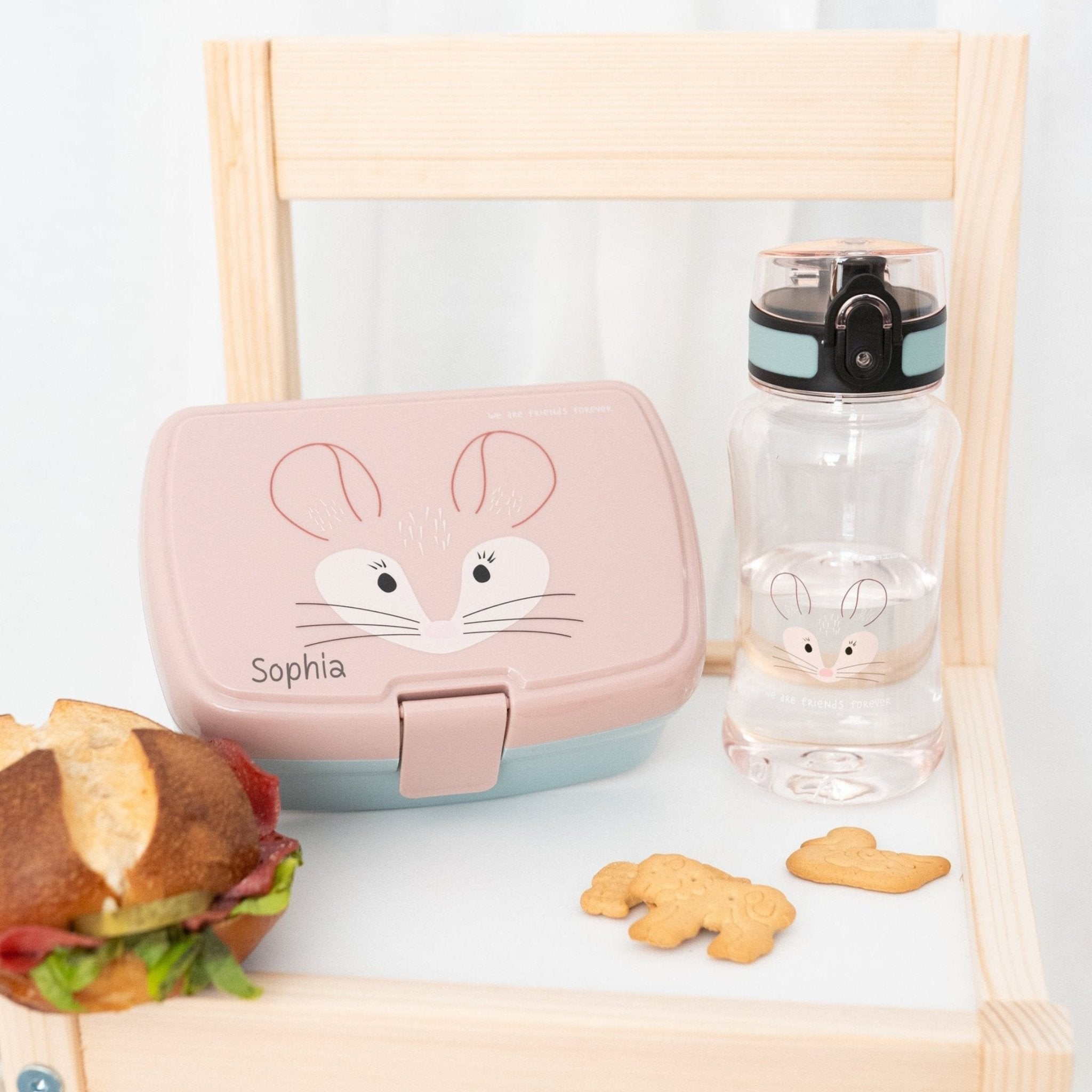 LÄSSIG Set Trinkflasche & Lunchbox - Maus - wunderwunsch