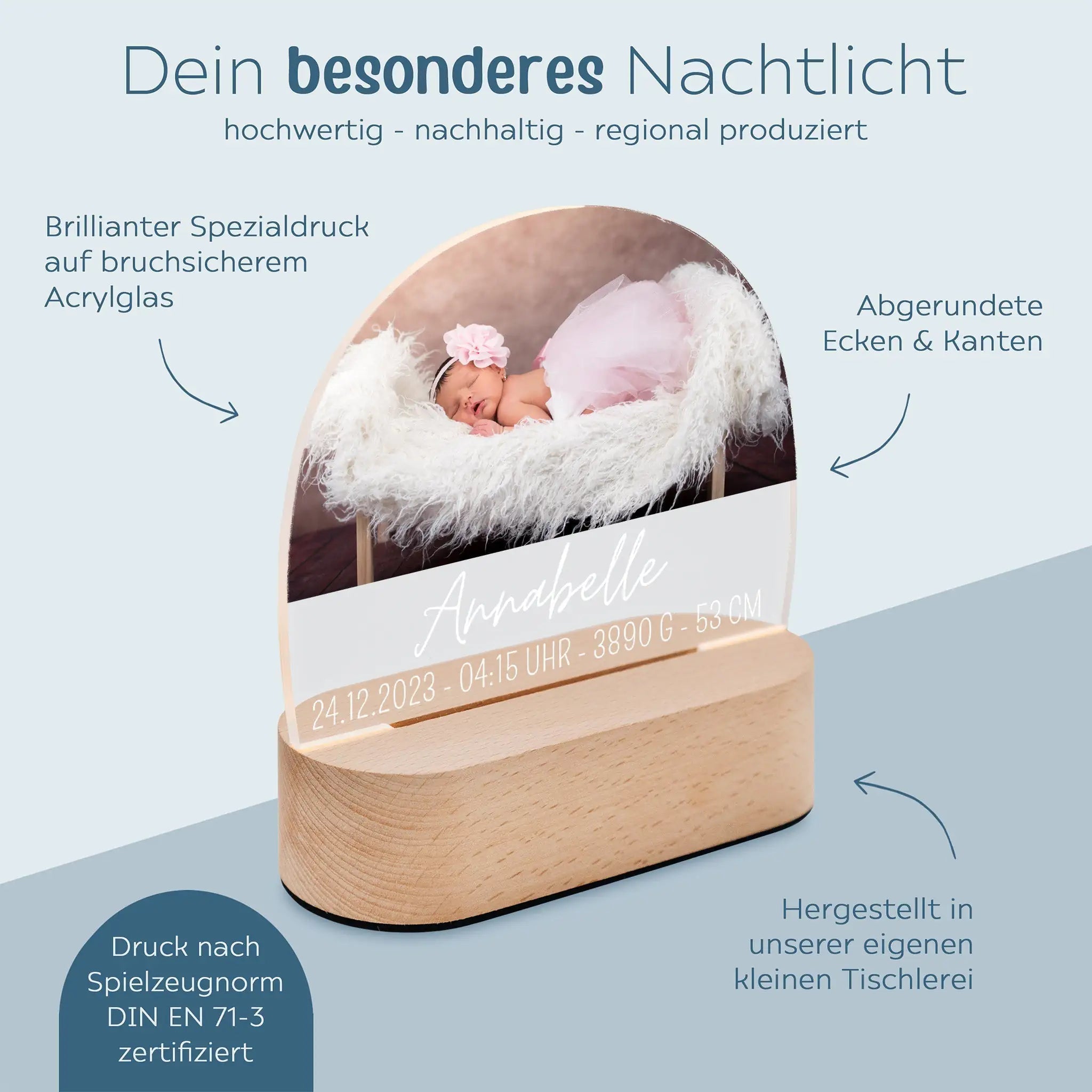 LED Foto Nachtlicht halbrund personalisiert - wunderwunsch