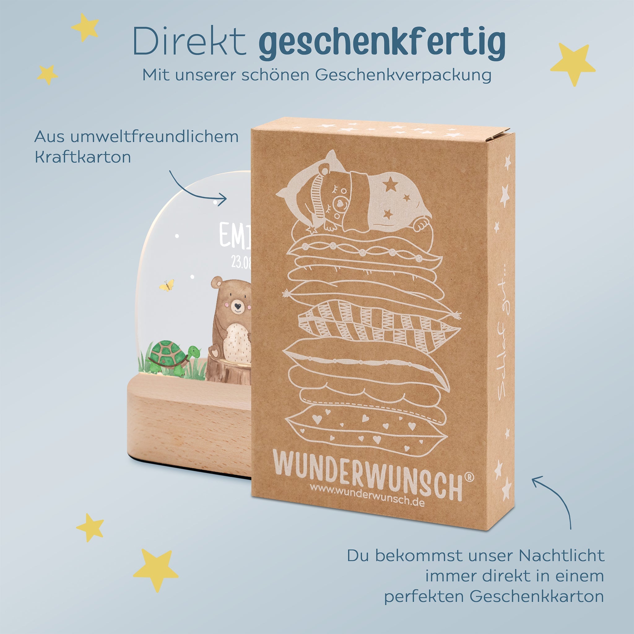 LED Nachtlicht Kinder personalisiert - Bär auf Baumstamm Aquarell - wunderwunsch