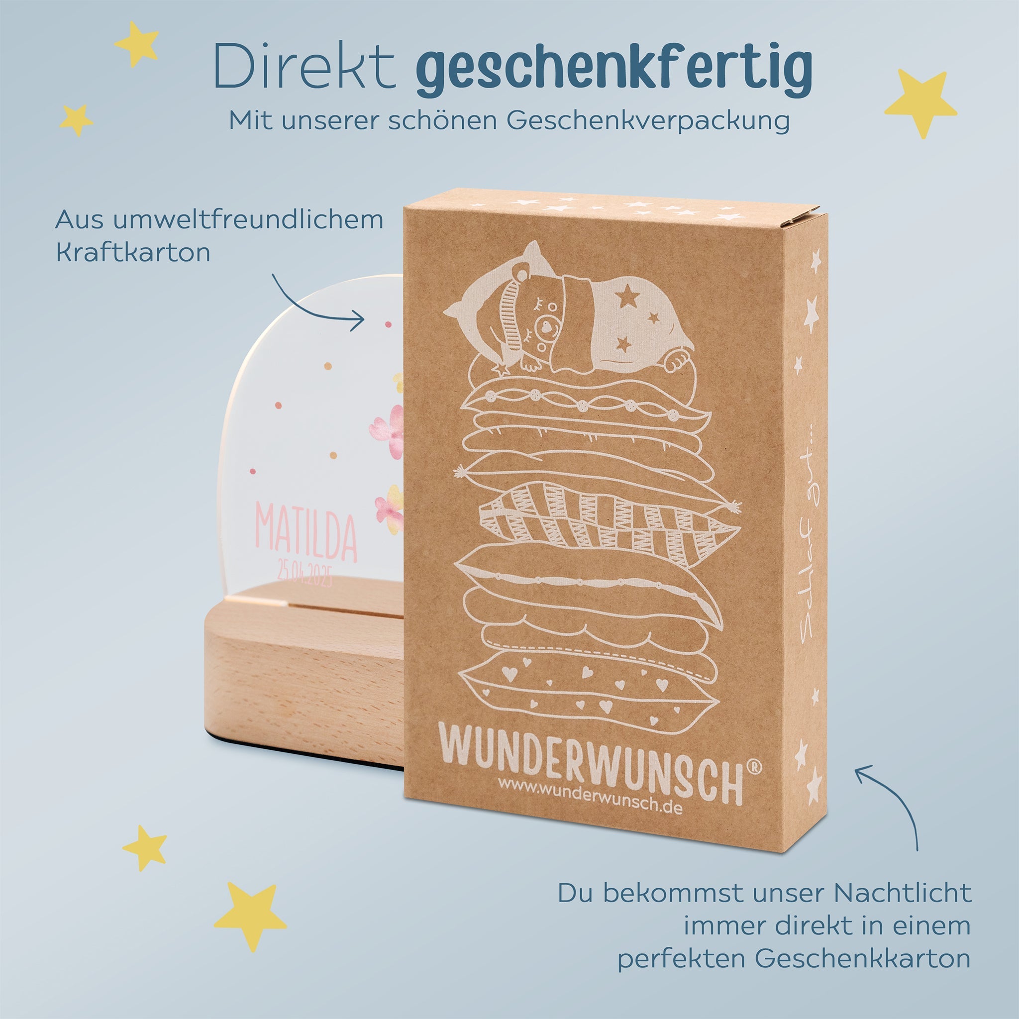 LED Nachtlicht Kinder personalisiert - Blumen rosa Aquarell - wunderwunsch
