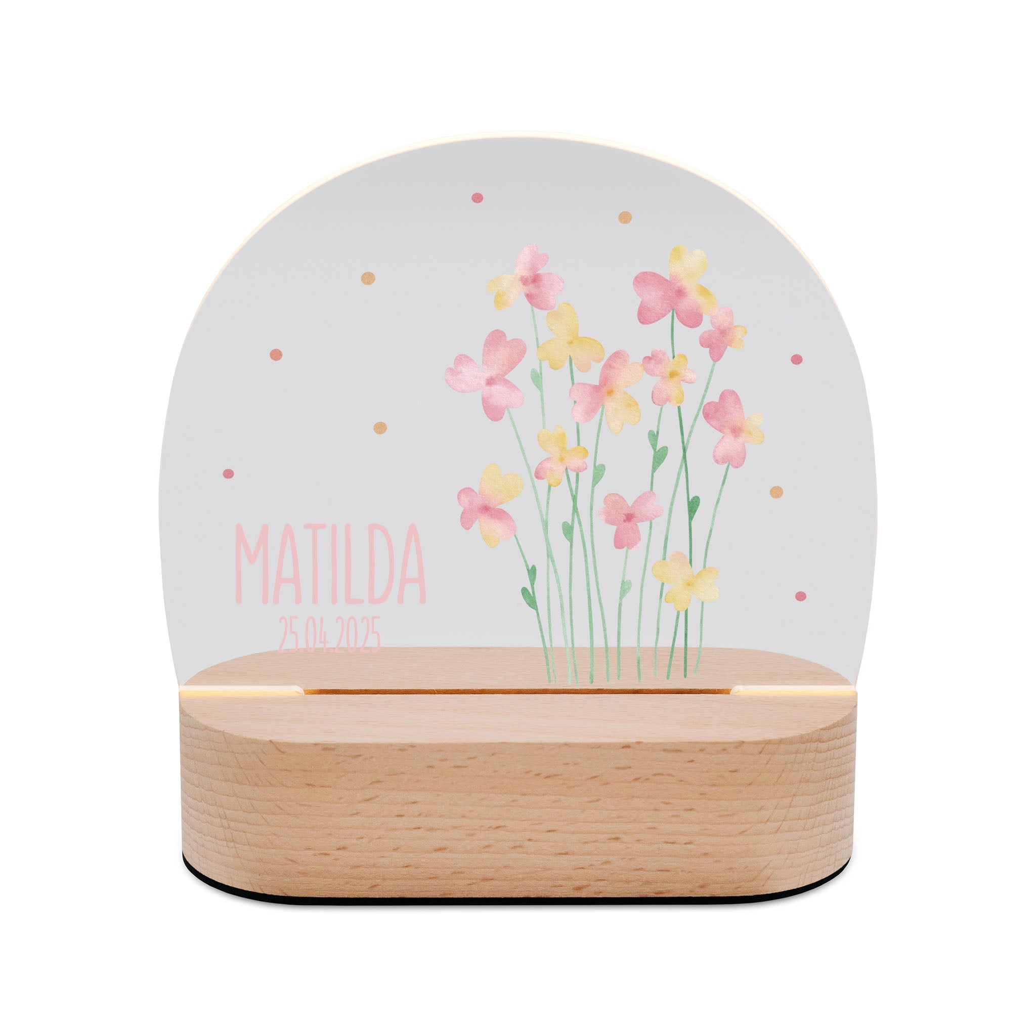 LED Nachtlicht Kinder personalisiert - Blumen rosa Aquarell - wunderwunsch
