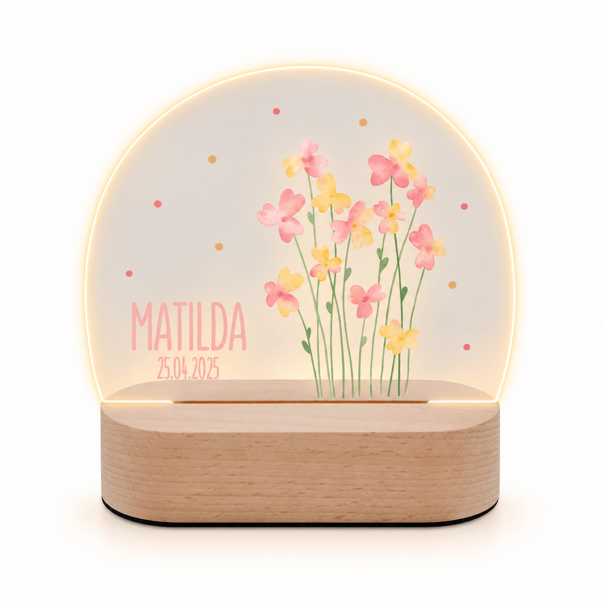 LED Nachtlicht Kinder personalisiert - Blumen rosa Aquarell - wunderwunsch