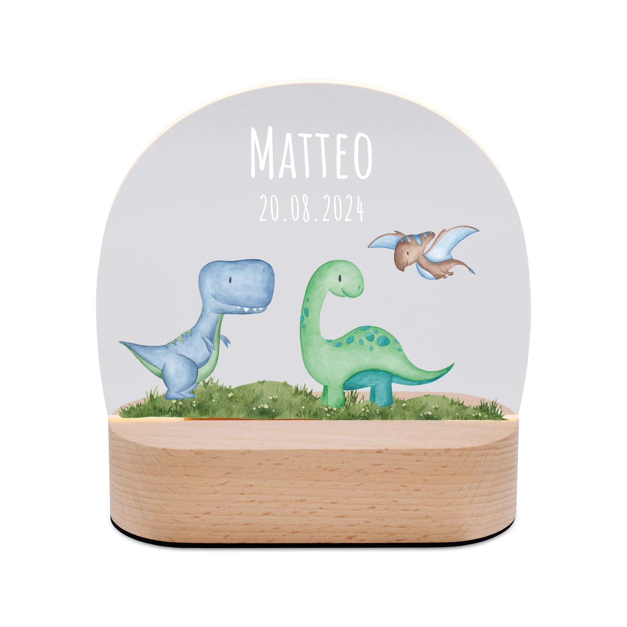 LED Nachtlicht Kinder personalisiert - Dinos Wiese Aquarell - wunderwunsch