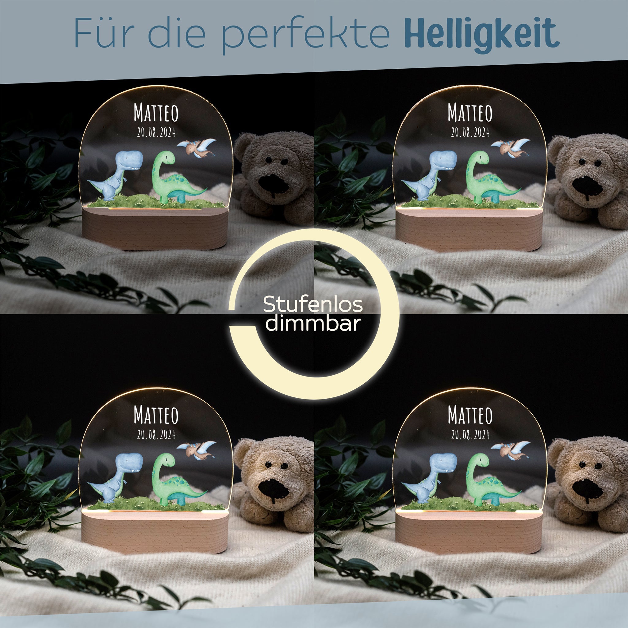 LED Nachtlicht Kinder personalisiert - Dinos Wiese Aquarell - wunderwunsch
