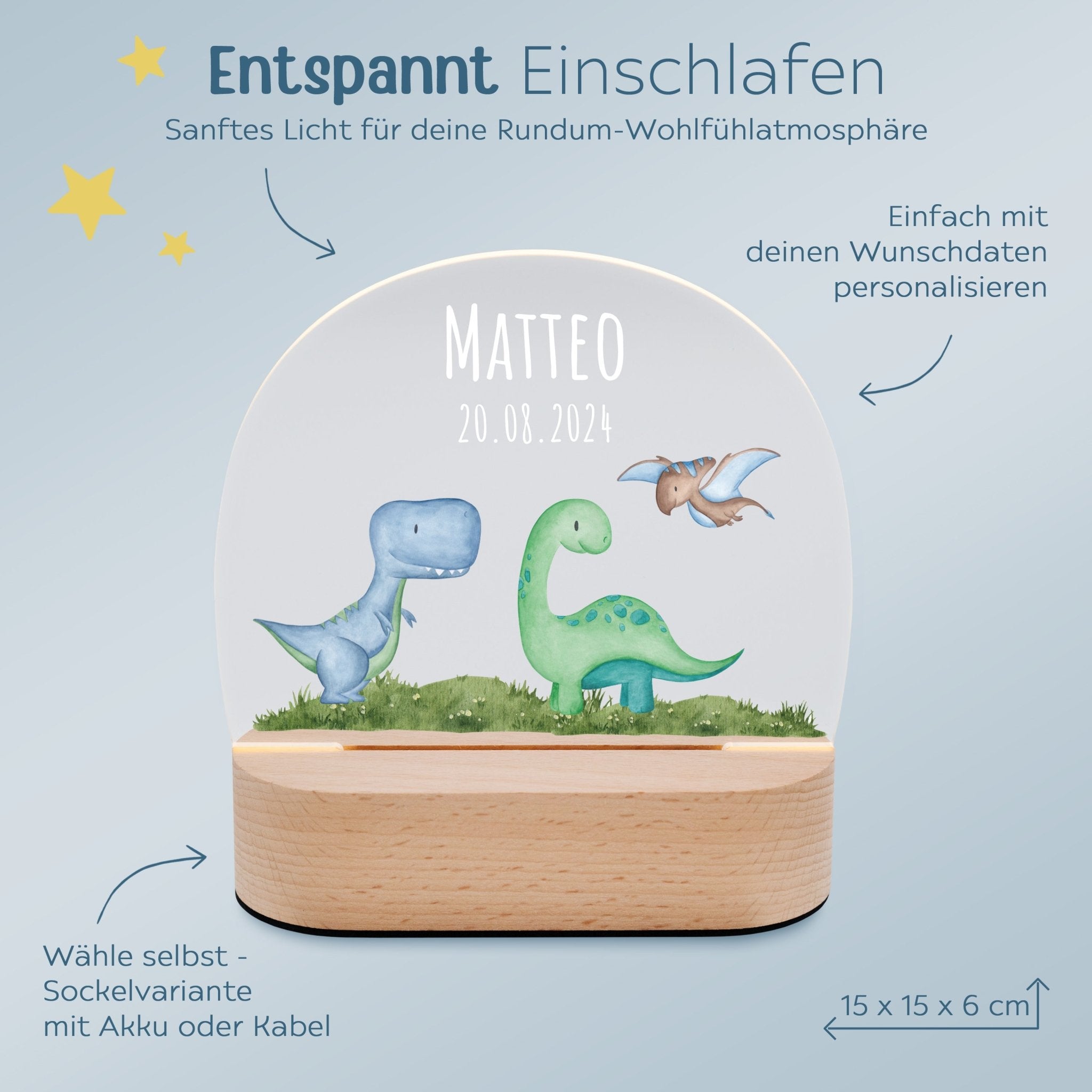 LED Nachtlicht Kinder personalisiert - Dinos Wiese Aquarell - wunderwunsch