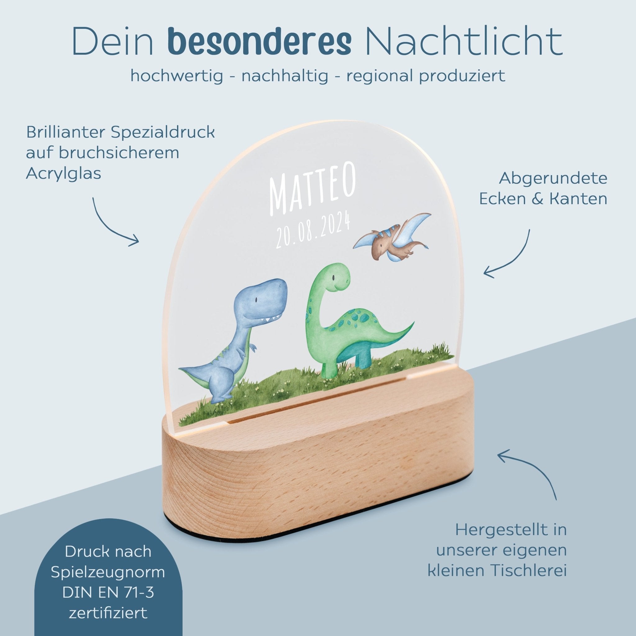 LED Nachtlicht Kinder personalisiert - Dinos Wiese Aquarell - wunderwunsch