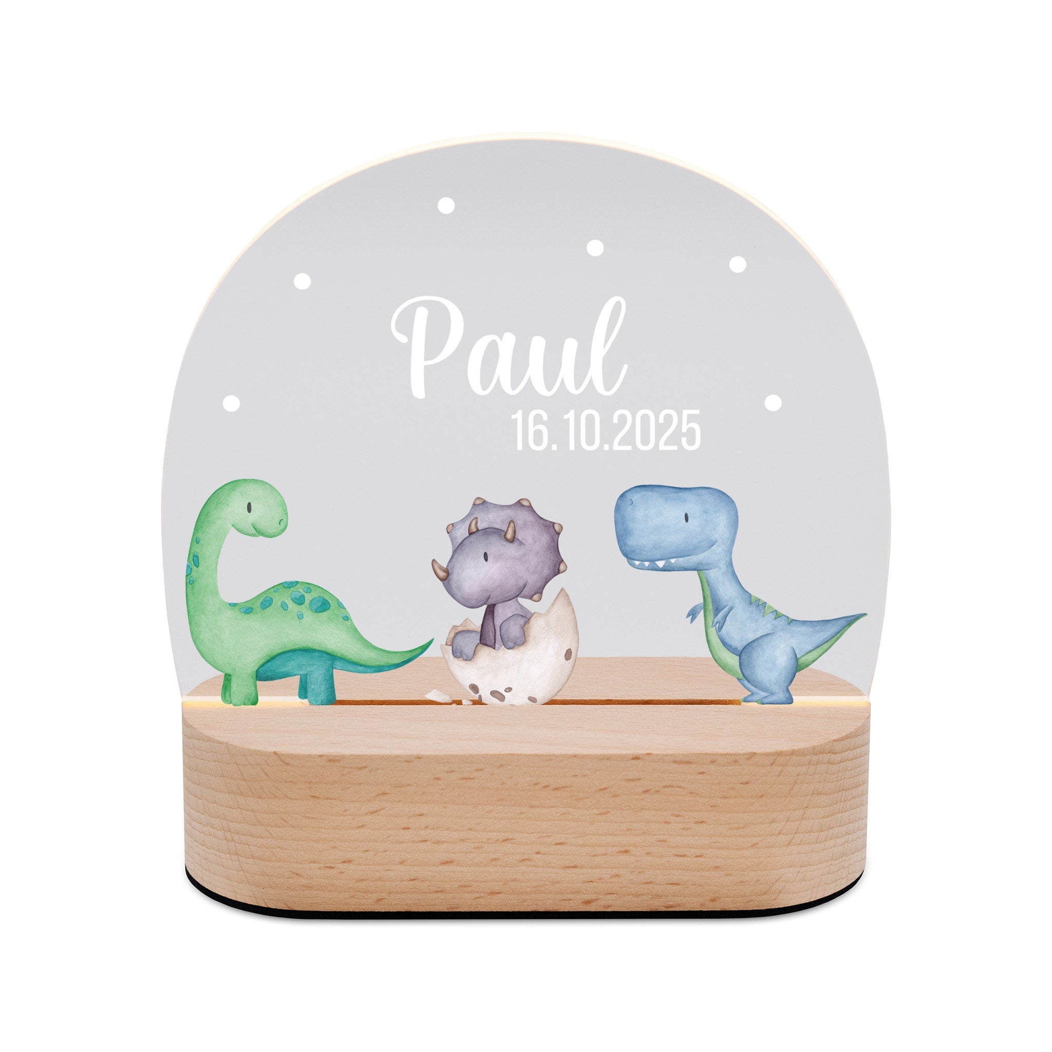 LED Nachtlicht Kinder personalisiert - Dinosaurier Punkte Aquarell - wunderwunsch