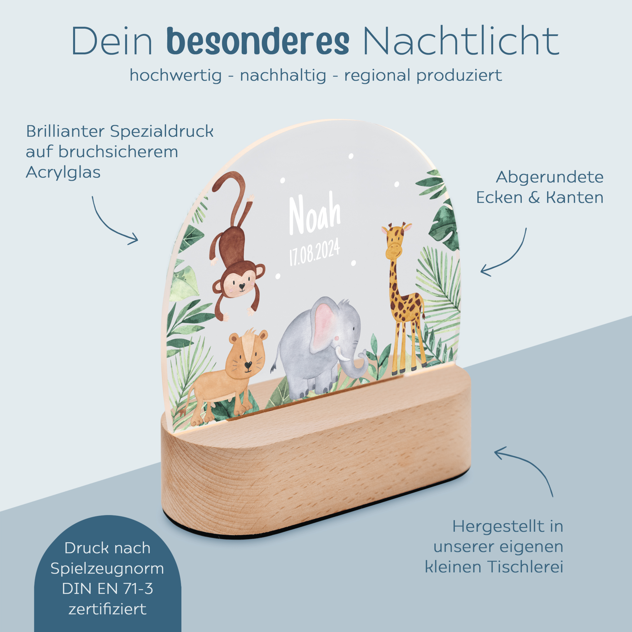 LED Nachtlicht Kinder personalisiert - Dschungel Tiere - wunderwunsch