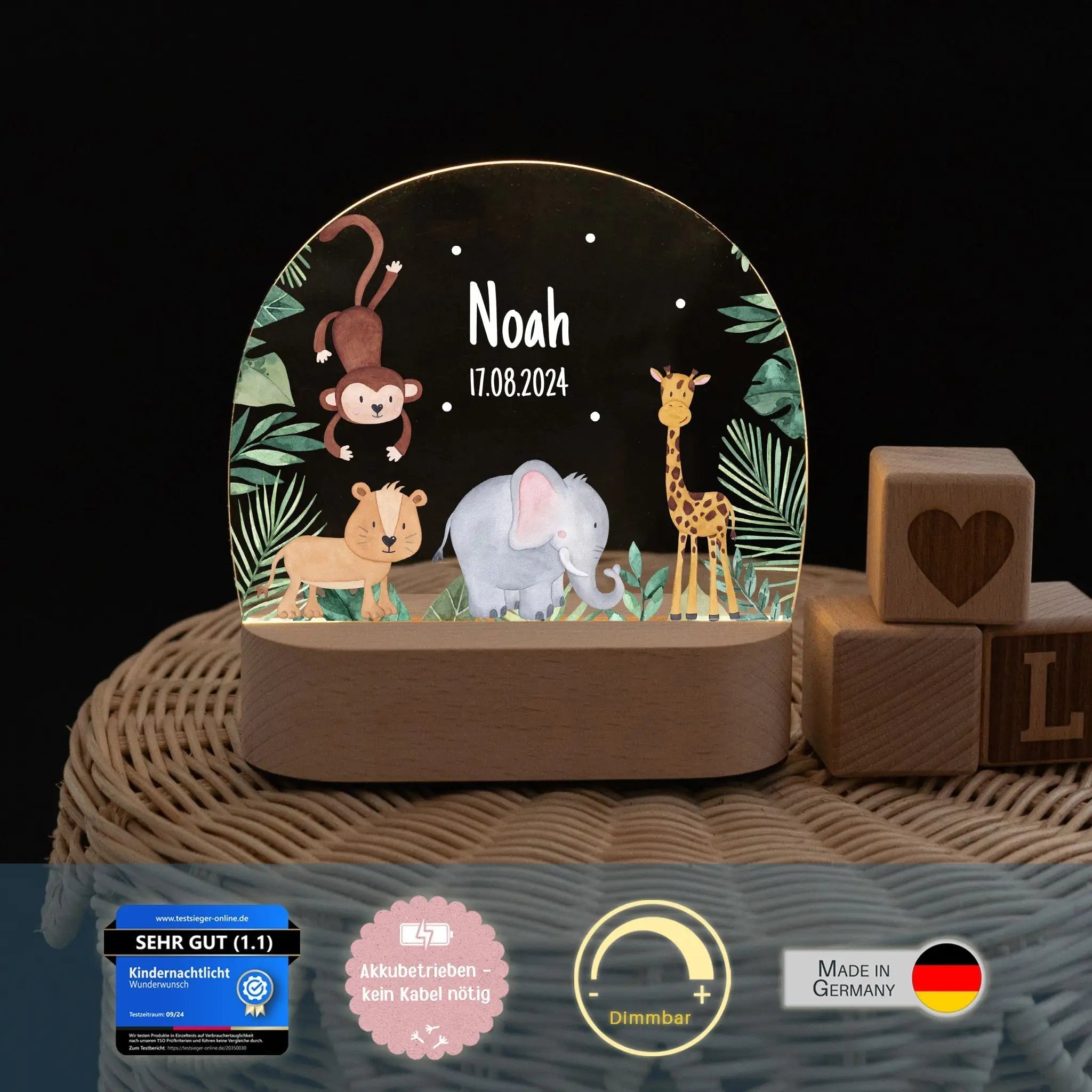 LED Nachtlicht Kinder personalisiert - Dschungel Tiere - wunderwunsch
