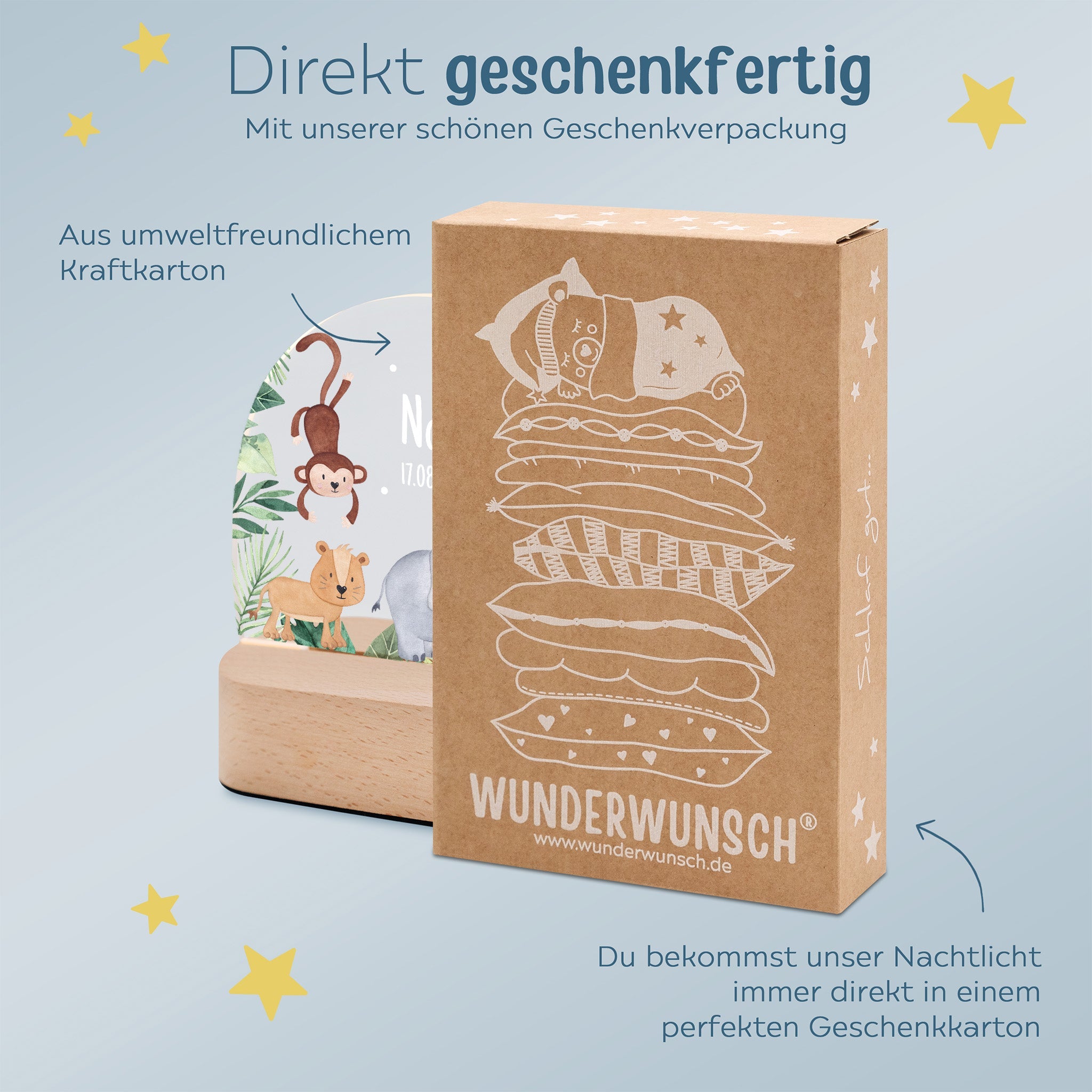 LED Nachtlicht Kinder personalisiert - Dschungel Tiere - wunderwunsch