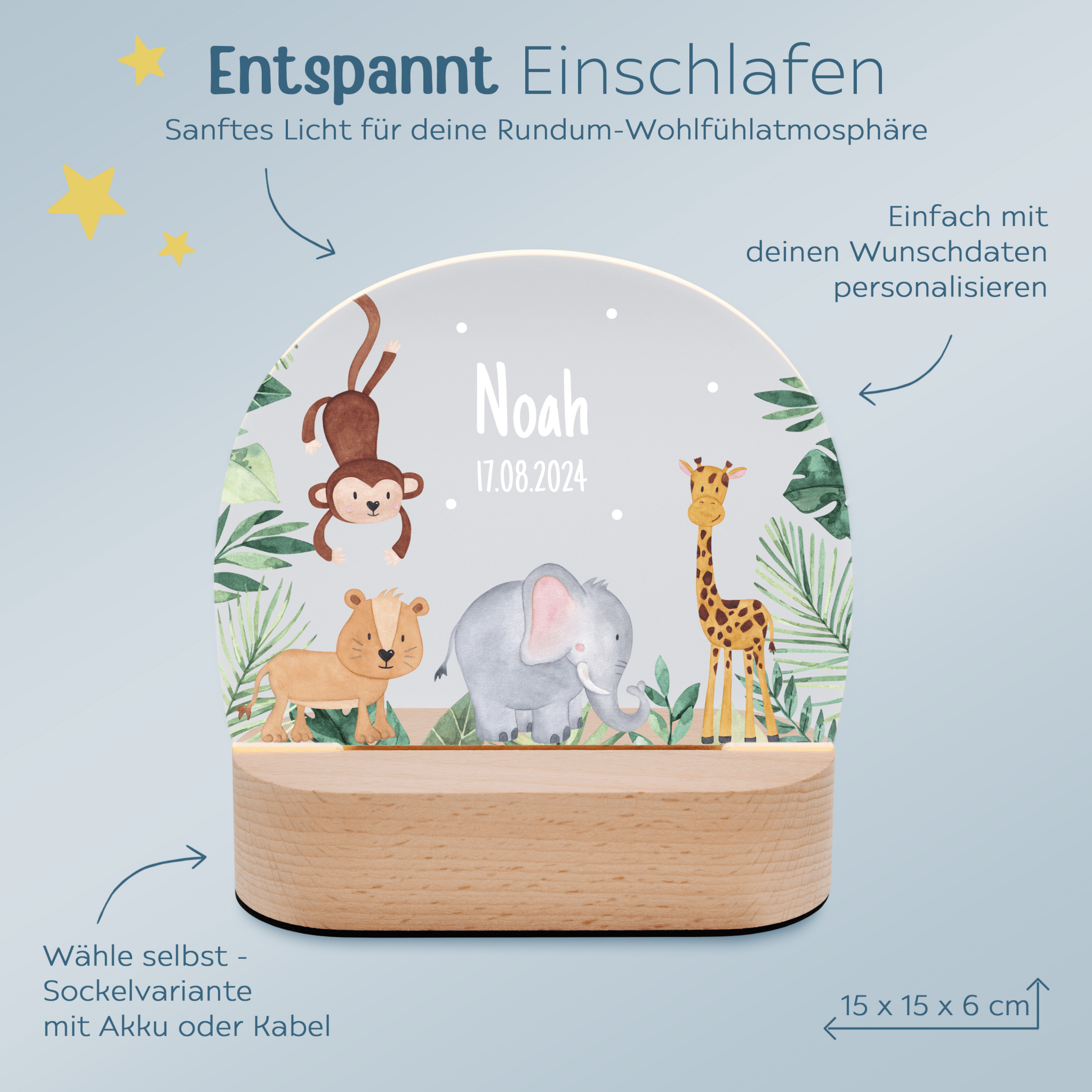 LED Nachtlicht Kinder personalisiert - Dschungel Tiere - wunderwunsch