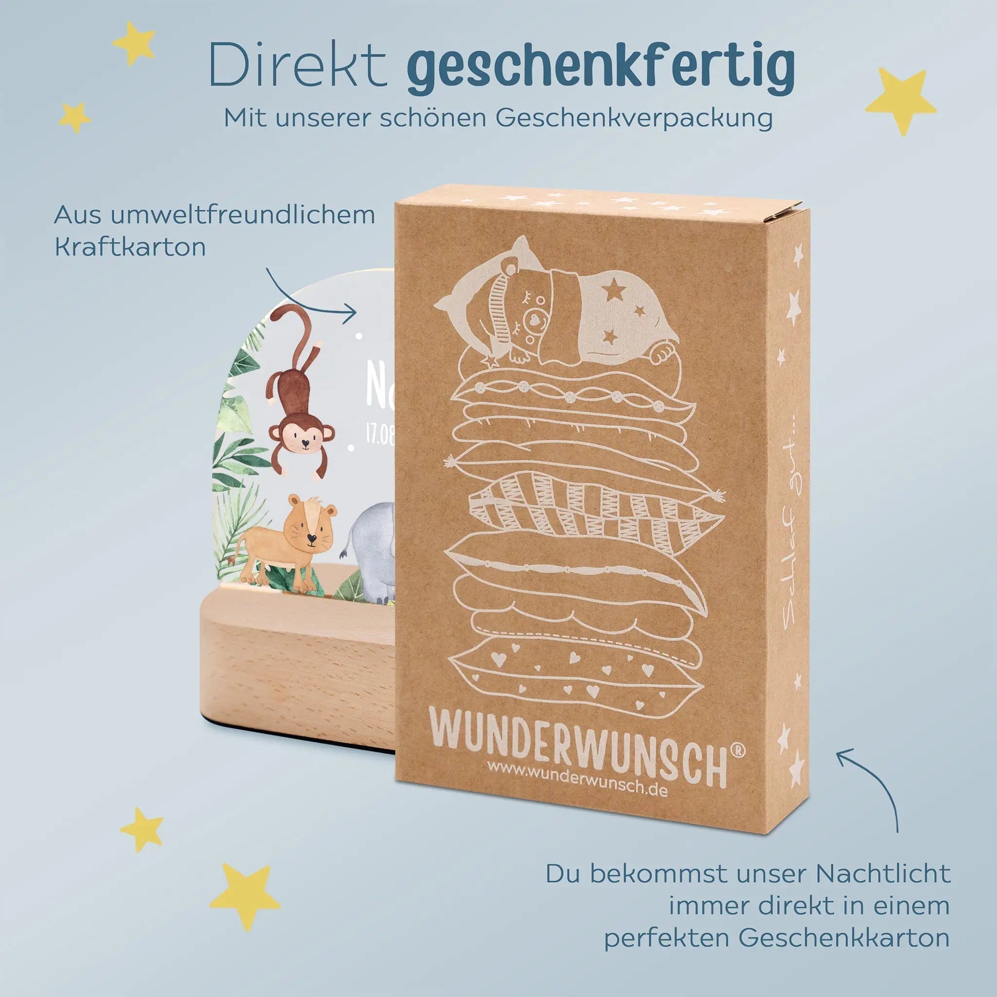 LED Nachtlicht Kinder personalisiert - Dschungel Tiere - wunderwunsch