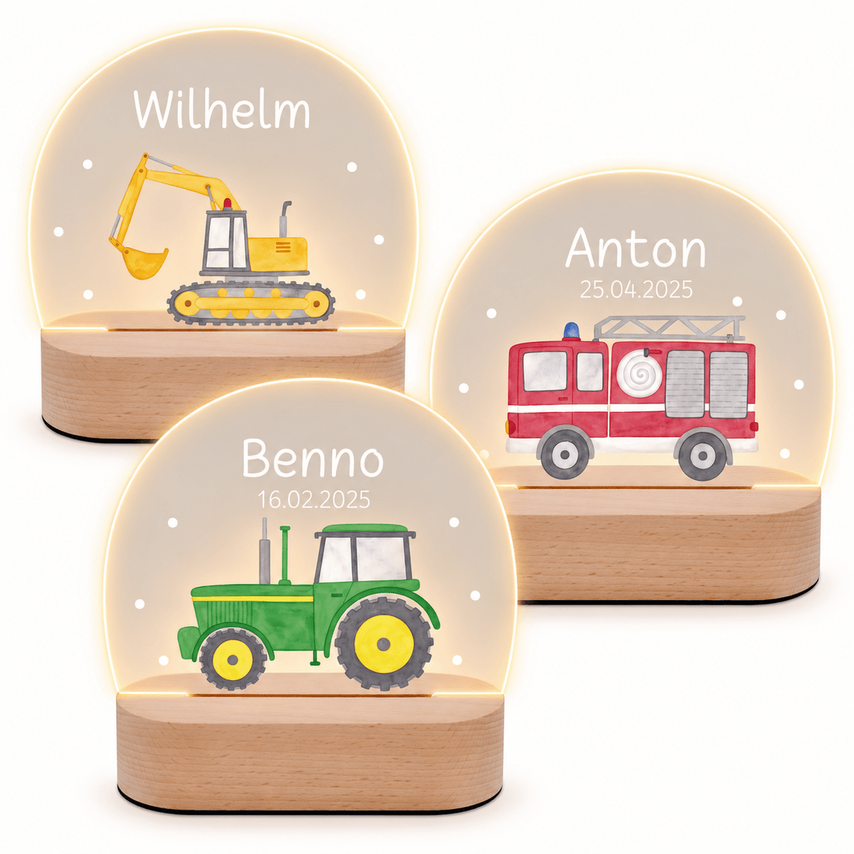 LED Nachtlicht Kinder personalisiert - Fahrzeuge Aquarell - wunderwunsch