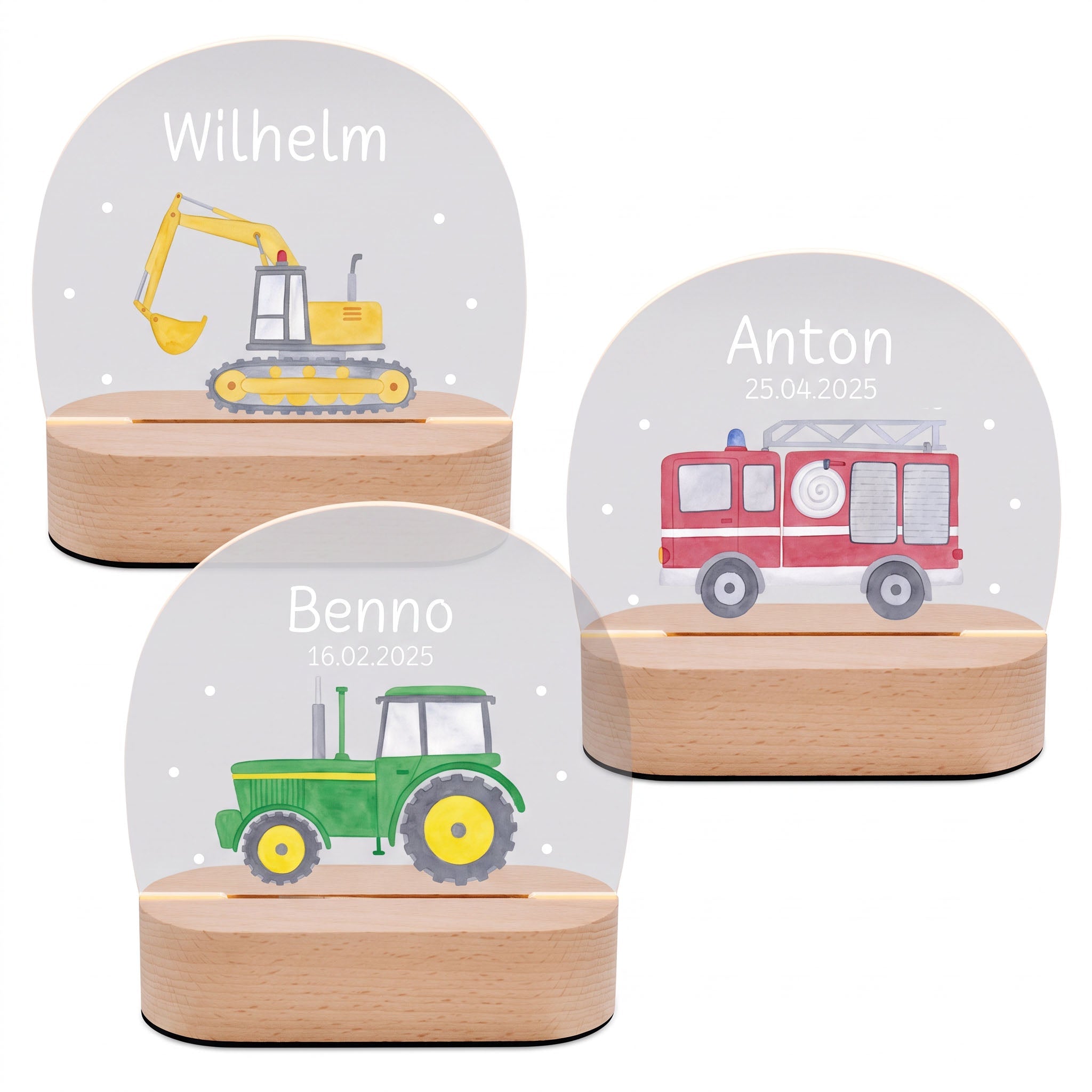 LED Nachtlicht Kinder personalisiert - Fahrzeuge Aquarell - wunderwunsch