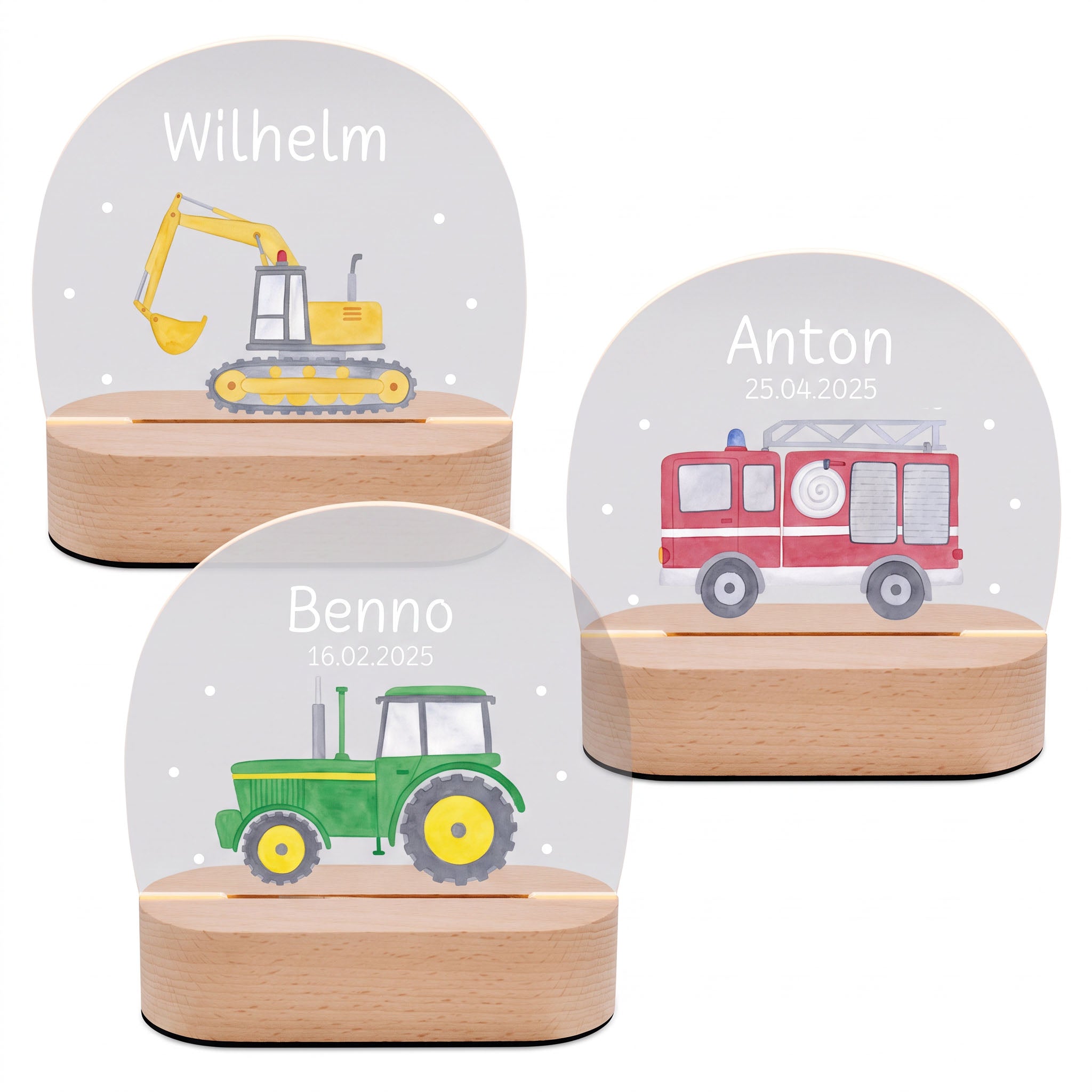 LED Nachtlicht Kinder personalisiert - Fahrzeuge Aquarell