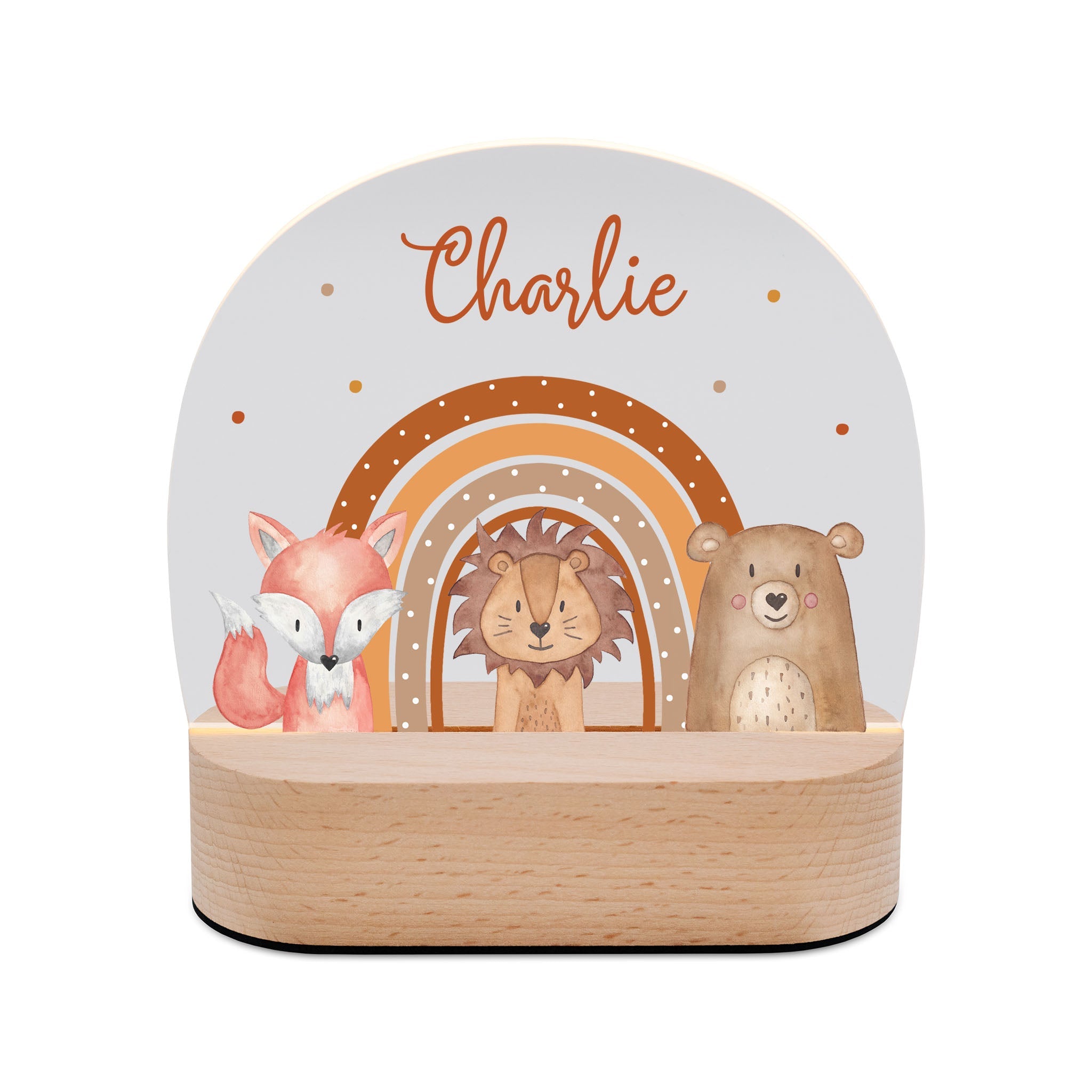 LED Nachtlicht Kinder personalisiert - Fuchs, Löwe, Bär Regenbogen Aquarell - wunderwunsch