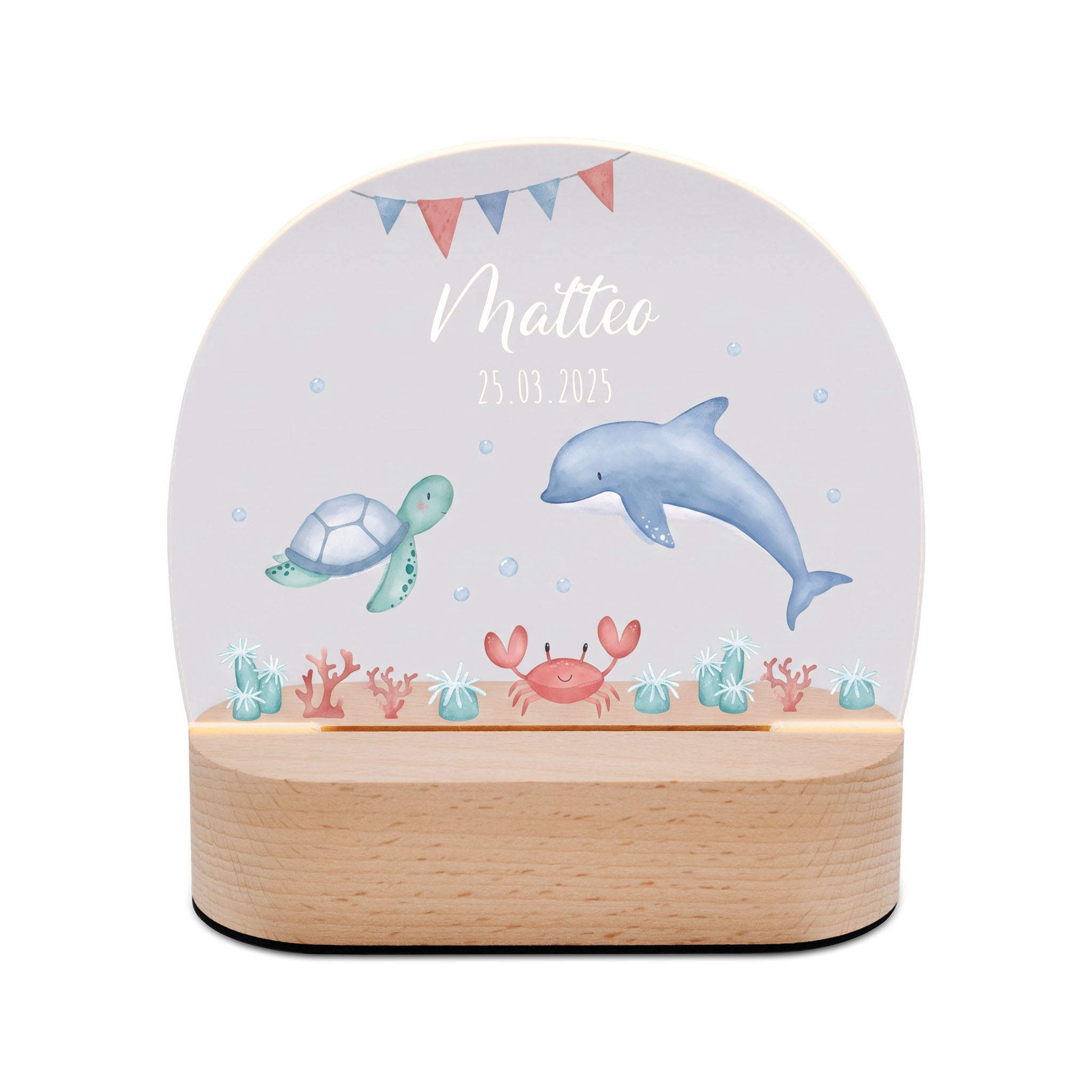 LED Nachtlicht Kinder personalisiert - Meerestiere Girlande Aquarell