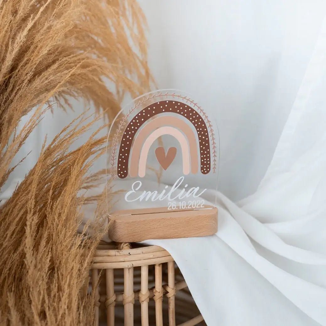 LED Nachtlicht Kinder personalisiert - Regenbogen Boho beige Aquarell - wunderwunsch