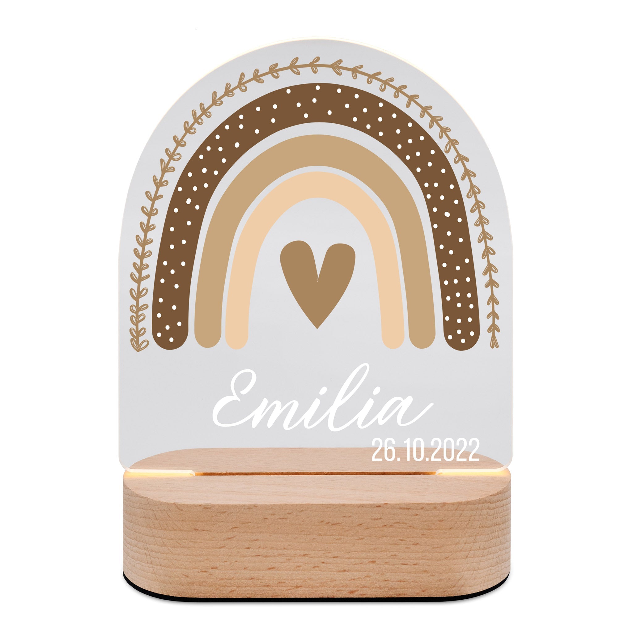 LED Nachtlicht Kinder personalisiert - Regenbogen Boho beige Aquarell - wunderwunsch