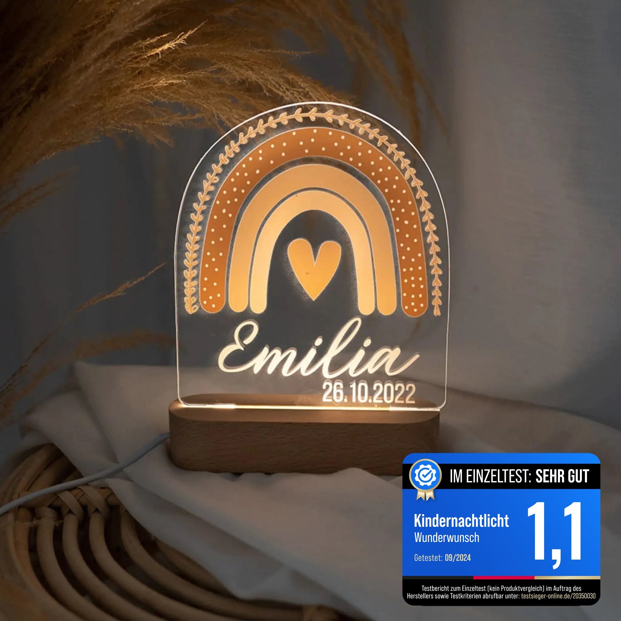 LED Nachtlicht Kinder personalisiert - Regenbogen Boho beige Aquarell - wunderwunsch