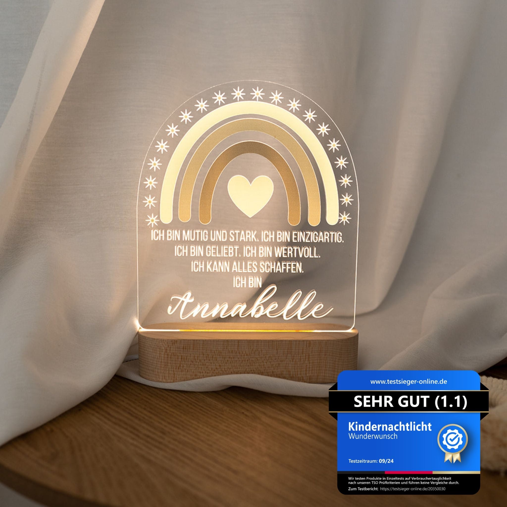 LED Nachtlicht Kinder personalisiert - Regenbogen grün Affirmationen - wunderwunsch