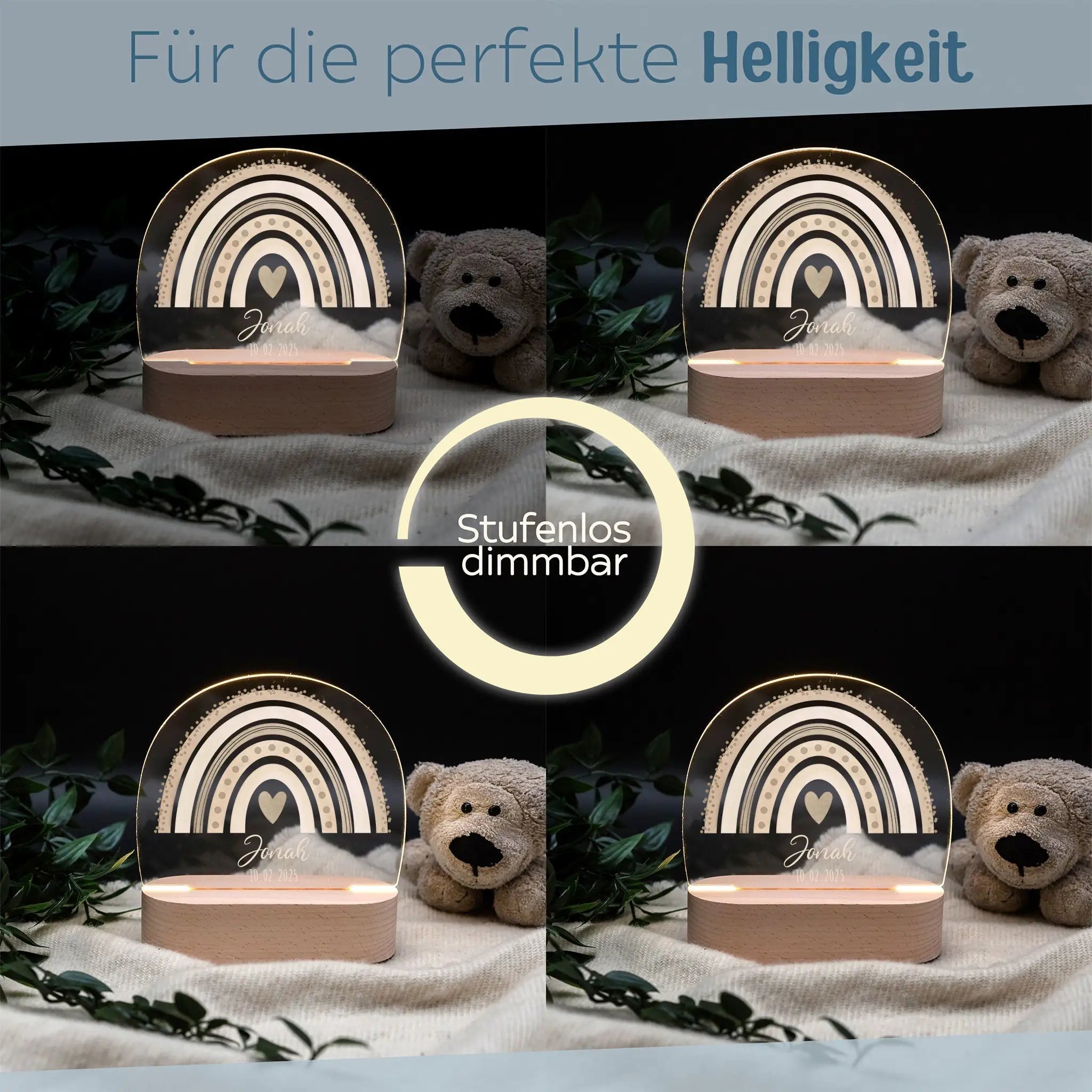 LED Nachtlicht Kinder personalisiert - Regenbogen Punkte Aquarell - wunderwunsch