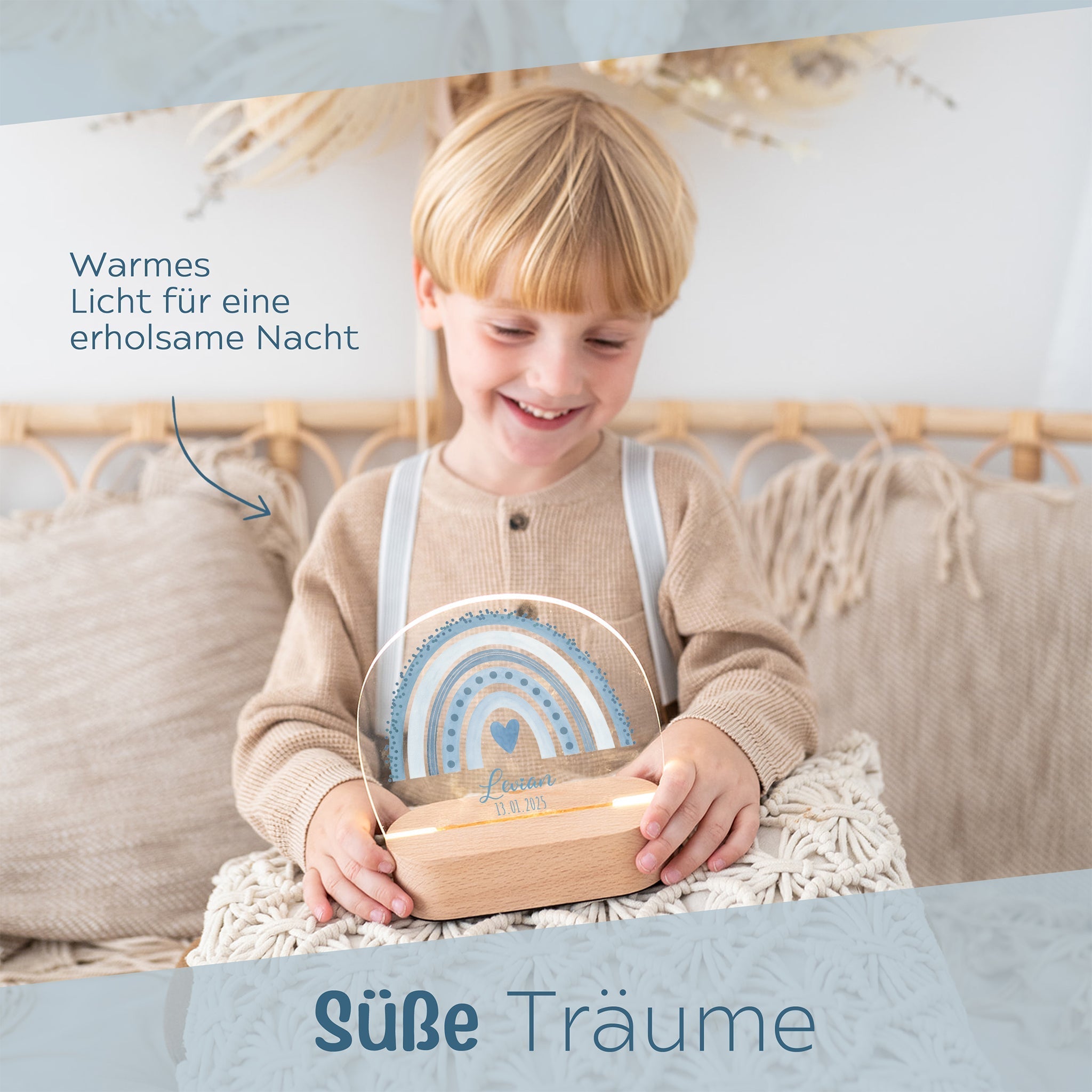 LED Nachtlicht Kinder personalisiert - Regenbogen Punkte Aquarell - wunderwunsch