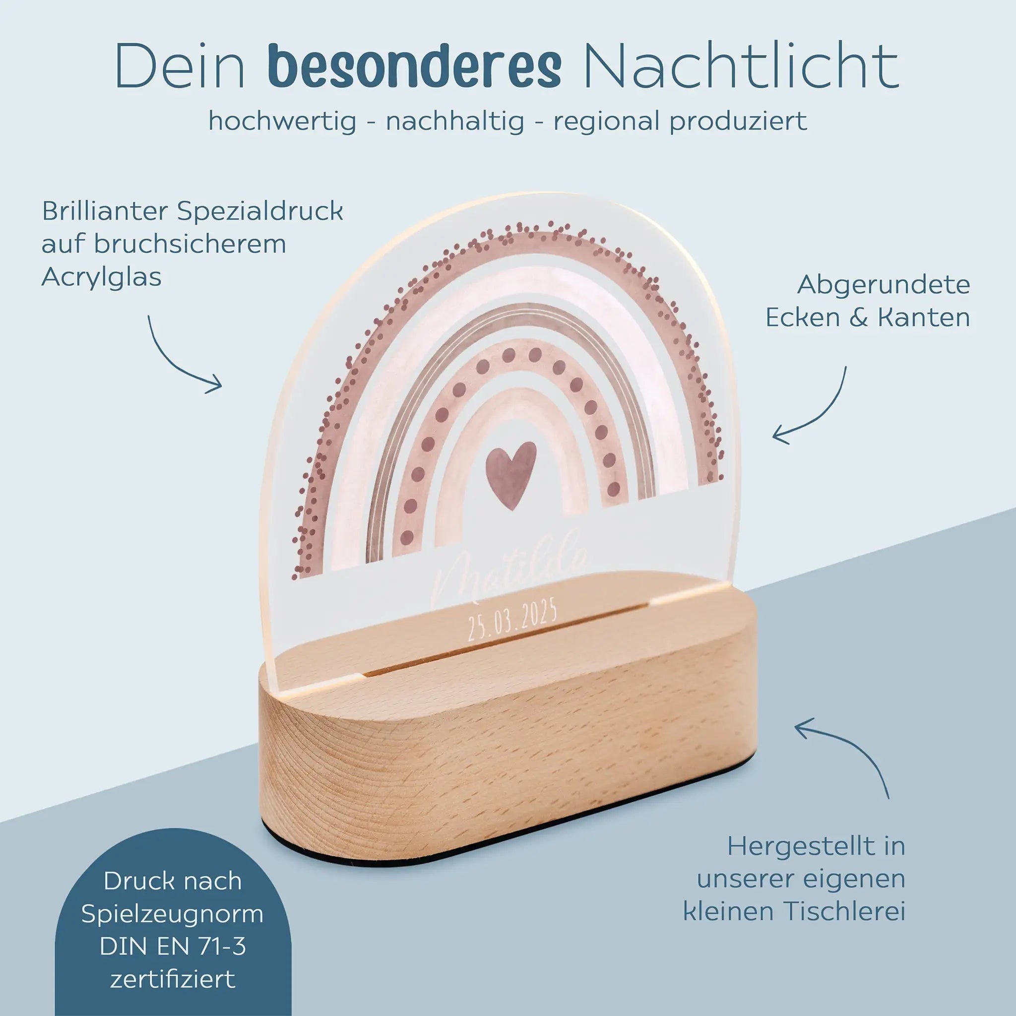 LED Nachtlicht Kinder personalisiert - Regenbogen Punkte Aquarell - wunderwunsch