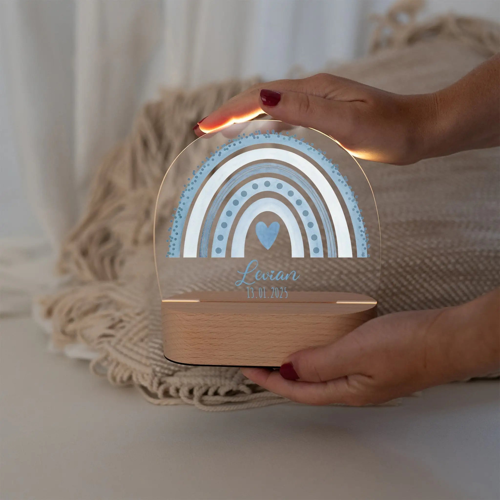 LED Nachtlicht Kinder personalisiert - Regenbogen Punkte Aquarell - wunderwunsch