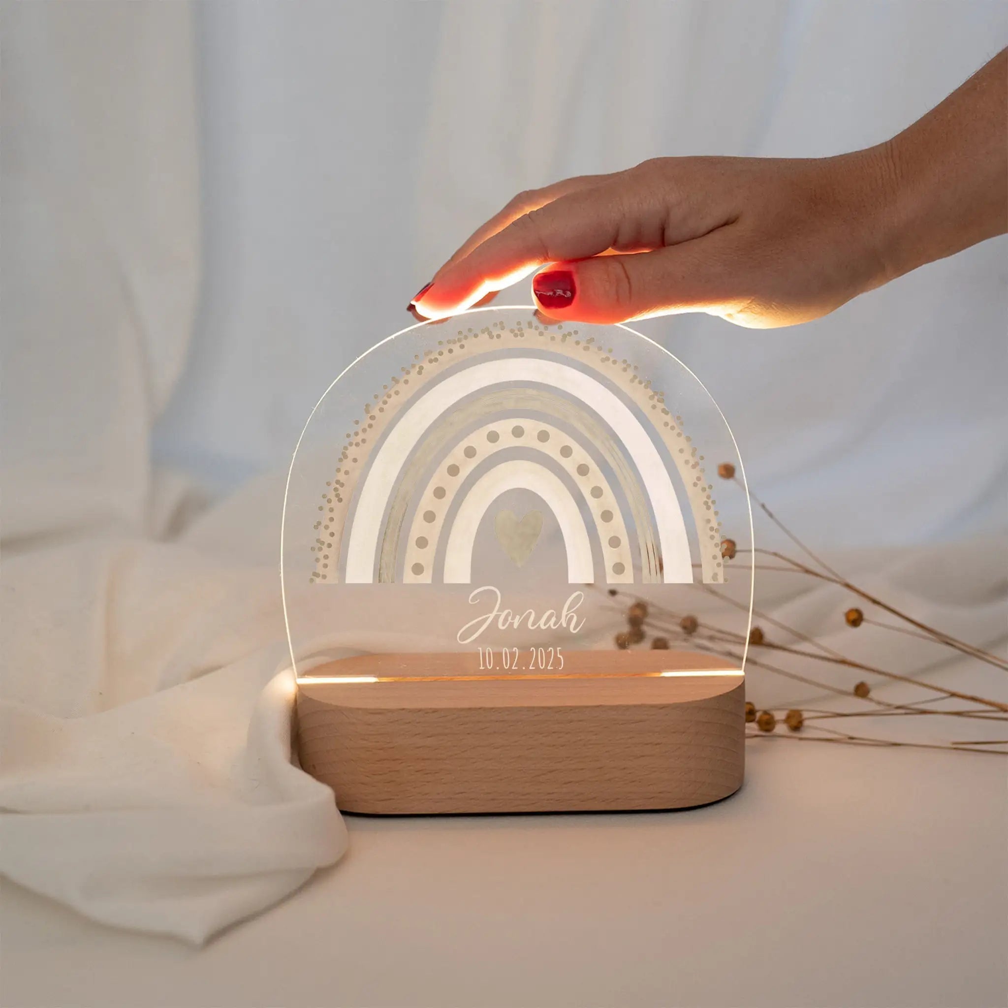 LED Nachtlicht Kinder personalisiert - Regenbogen Punkte Aquarell - wunderwunsch