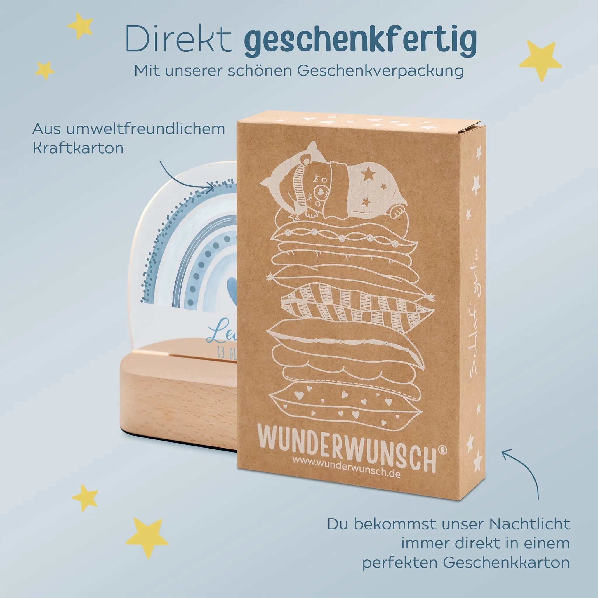 LED Nachtlicht Kinder personalisiert - Regenbogen Punkte Aquarell - wunderwunsch