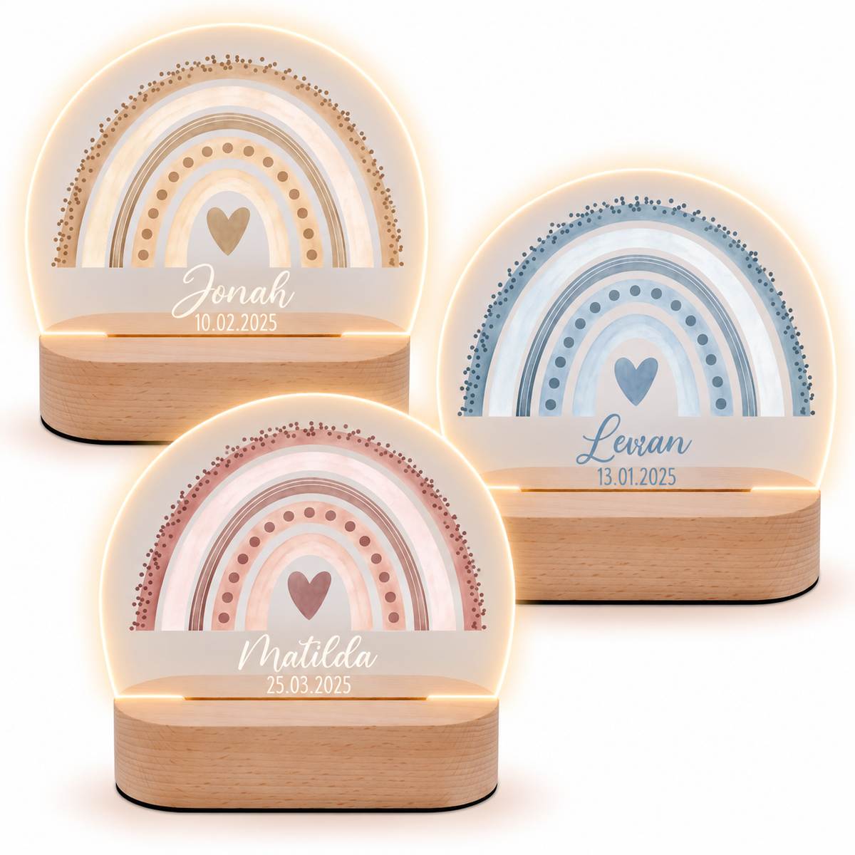LED Nachtlicht Kinder personalisiert - Regenbogen Punkte Aquarell