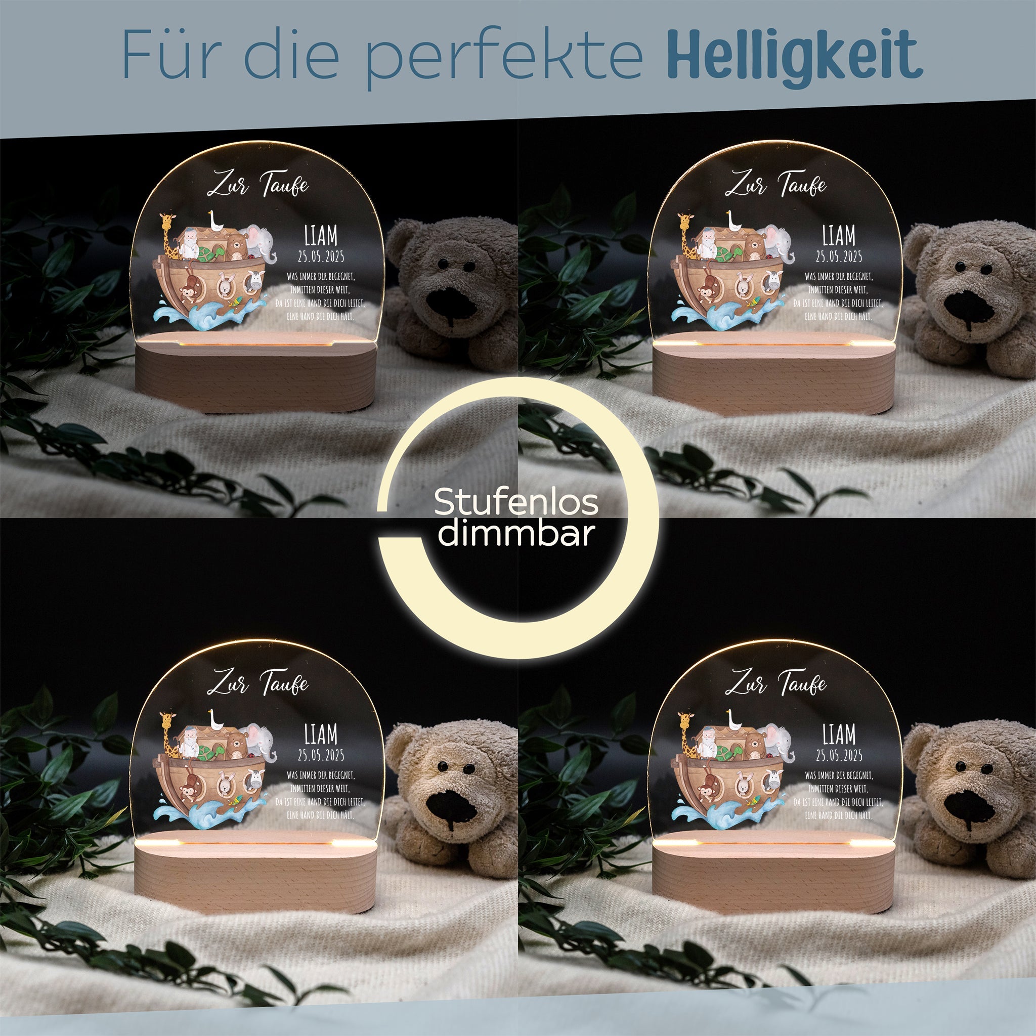 LED Nachtlicht Kinder personalisiert - Taufe Arche Noah Aquarell - wunderwunsch