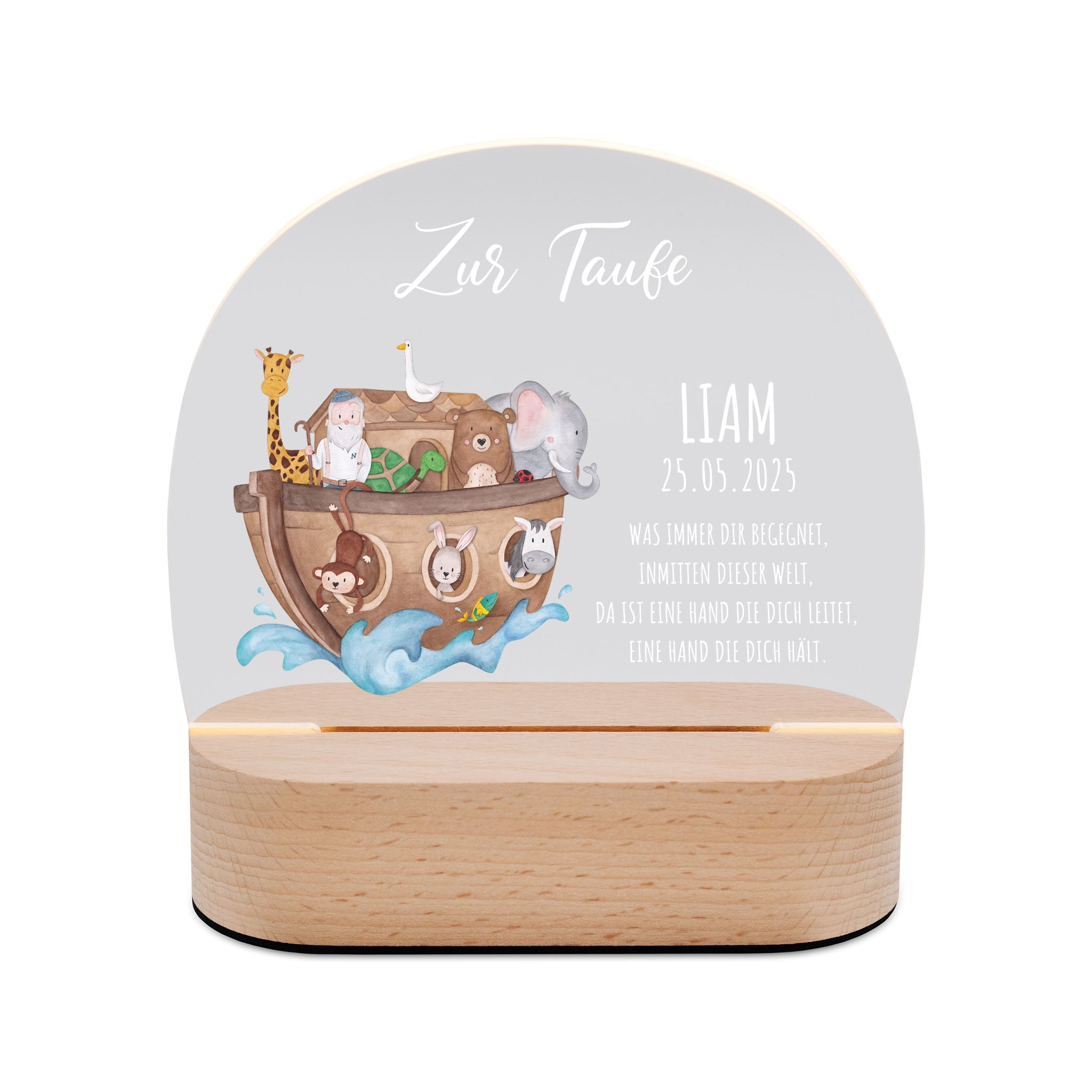LED Nachtlicht Kinder personalisiert - Taufe Arche Noah Aquarell - wunderwunsch