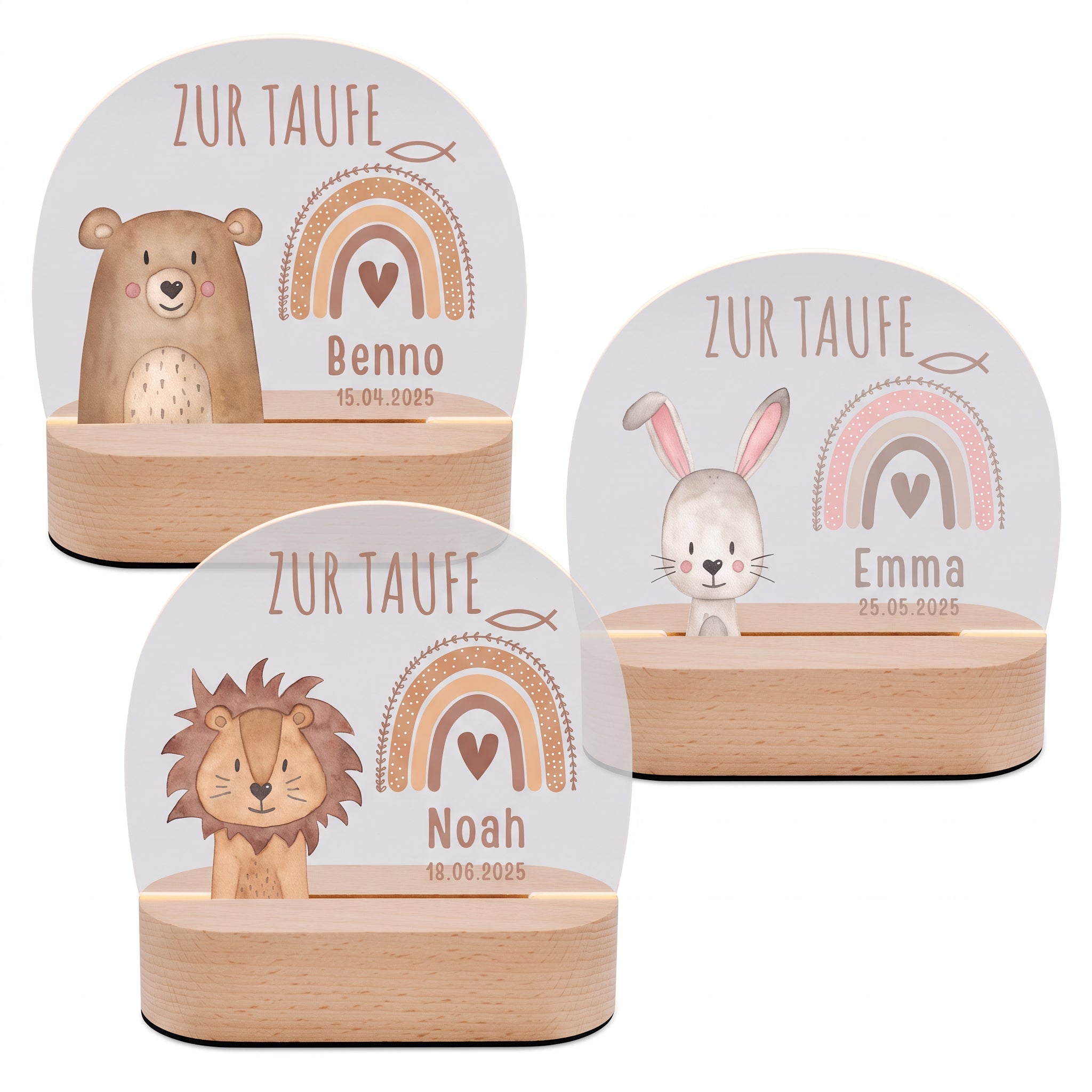 LED Nachtlicht Kinder personalisiert - Taufe Tier Aquarell - wunderwunsch