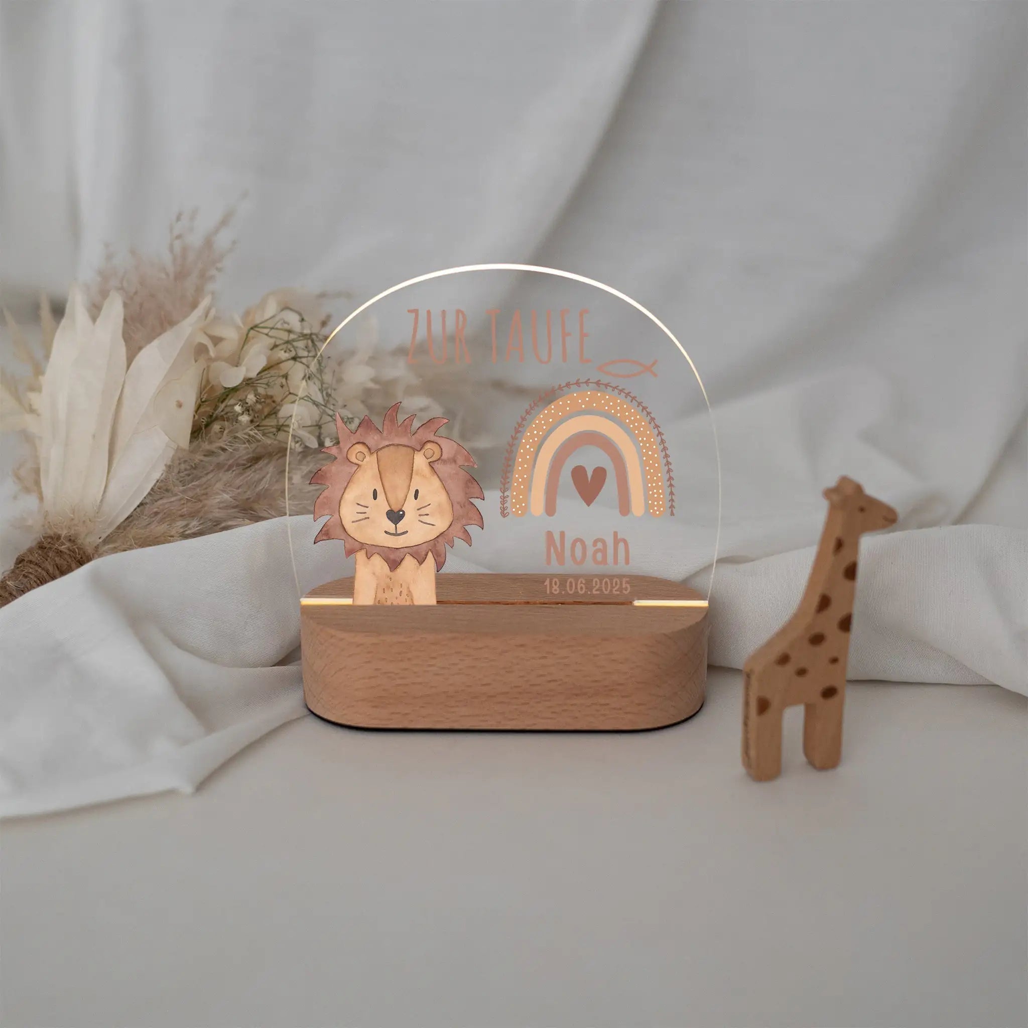 LED Nachtlicht Kinder personalisiert - Taufe Tier Aquarell - wunderwunsch