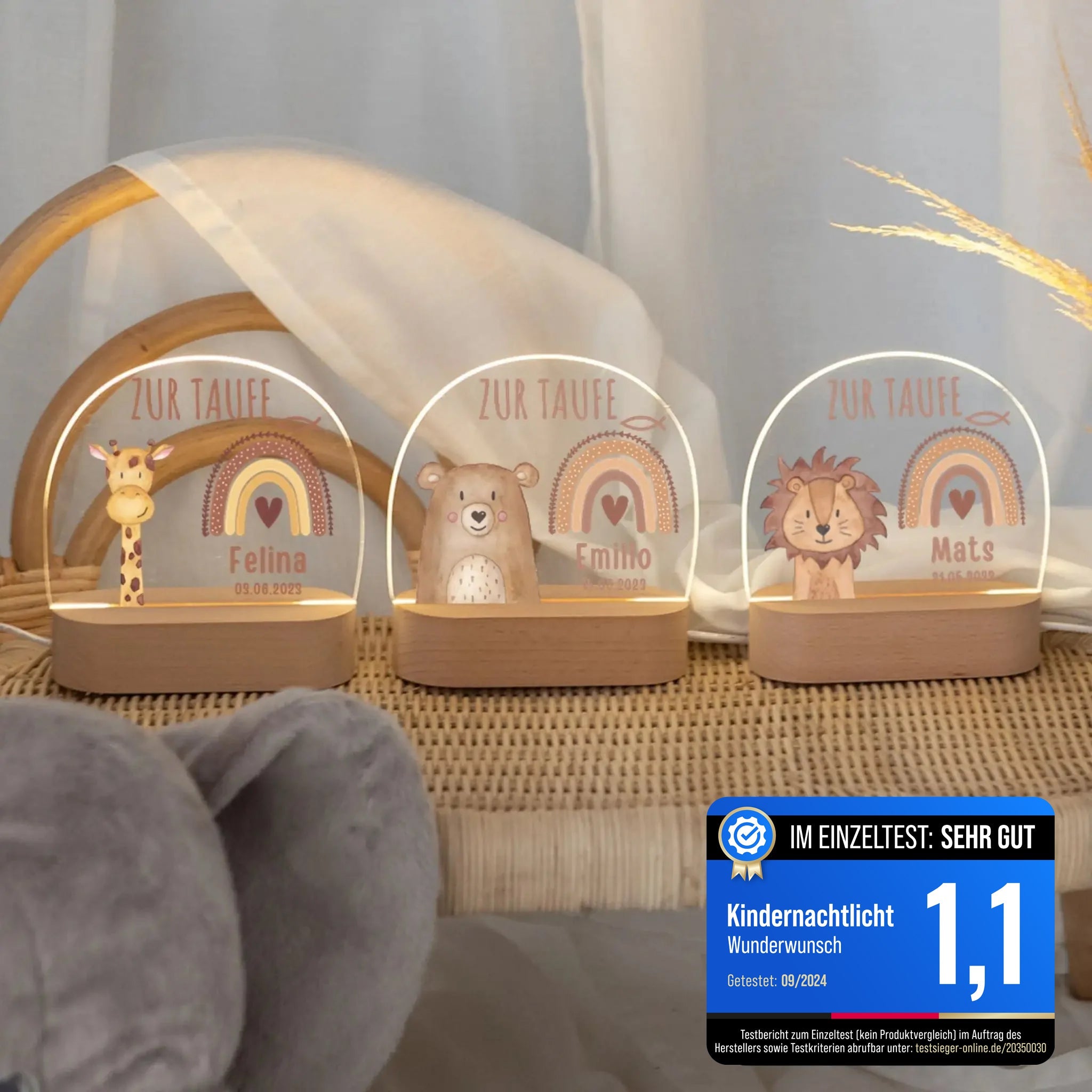 LED Nachtlicht Kinder personalisiert - Taufe Tier Aquarell - wunderwunsch