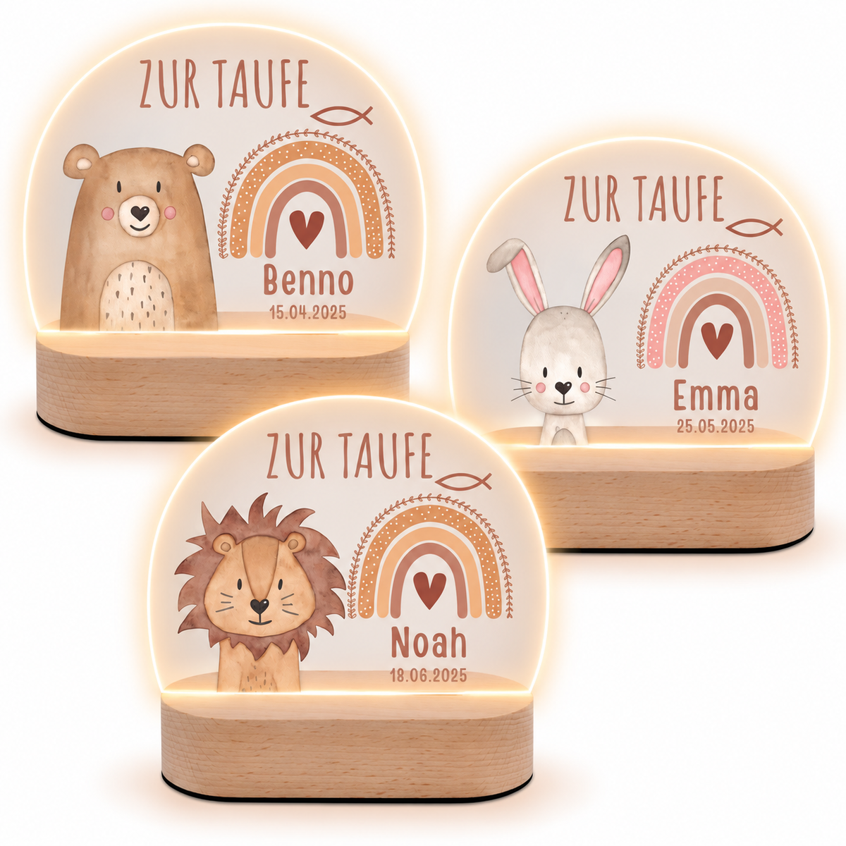 LED Nachtlicht Kinder personalisiert - Taufe Tier Aquarell