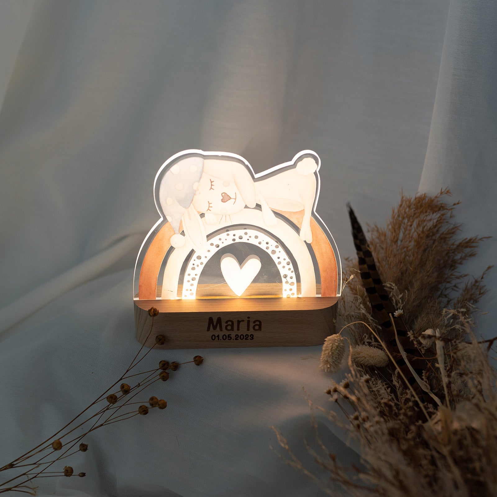 LED Nachtlicht Kinder personalisiert - Tier Aquarell - wunderwunsch